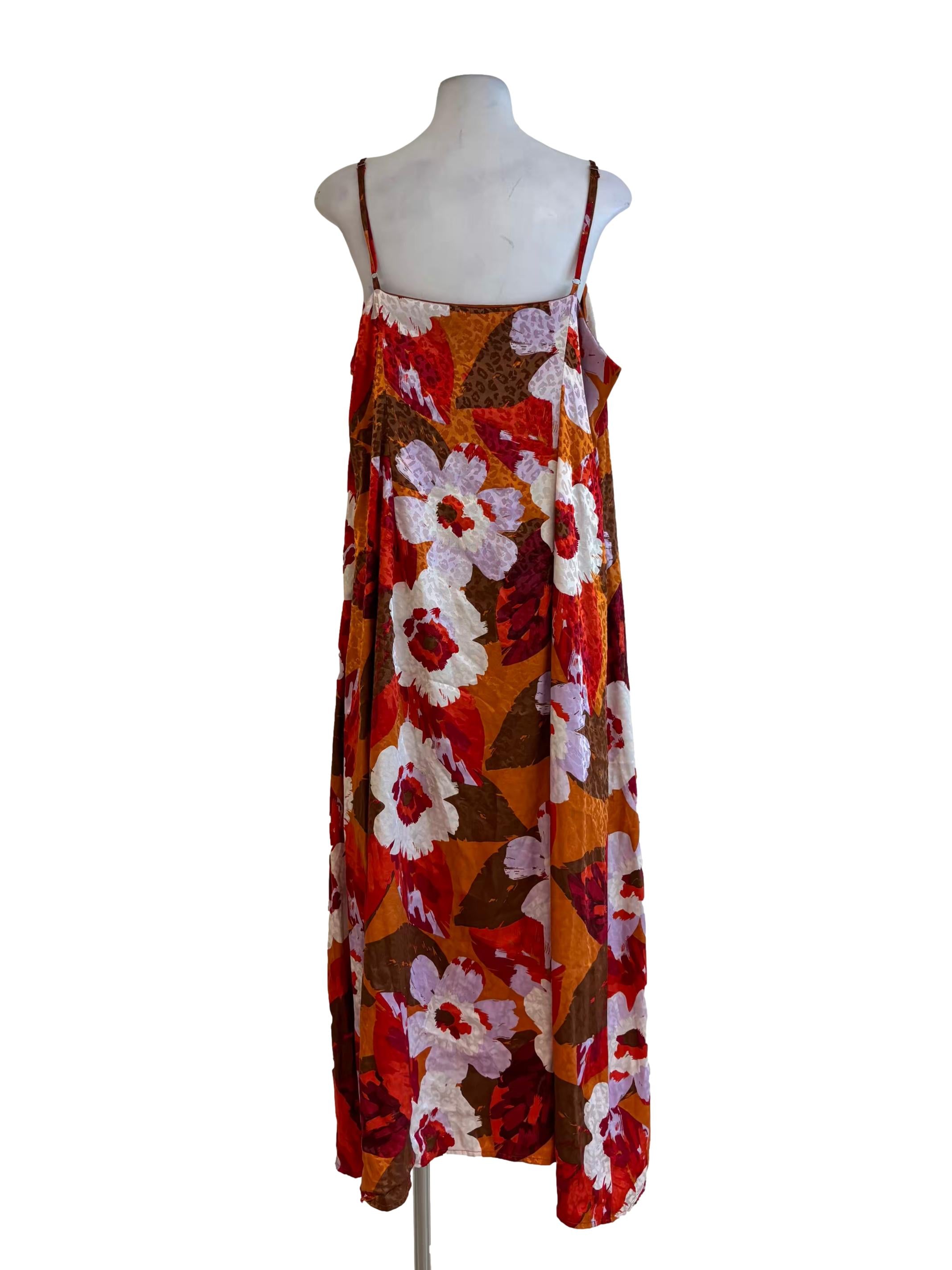 Multicolor Orange Camisole Printed Slip Dress