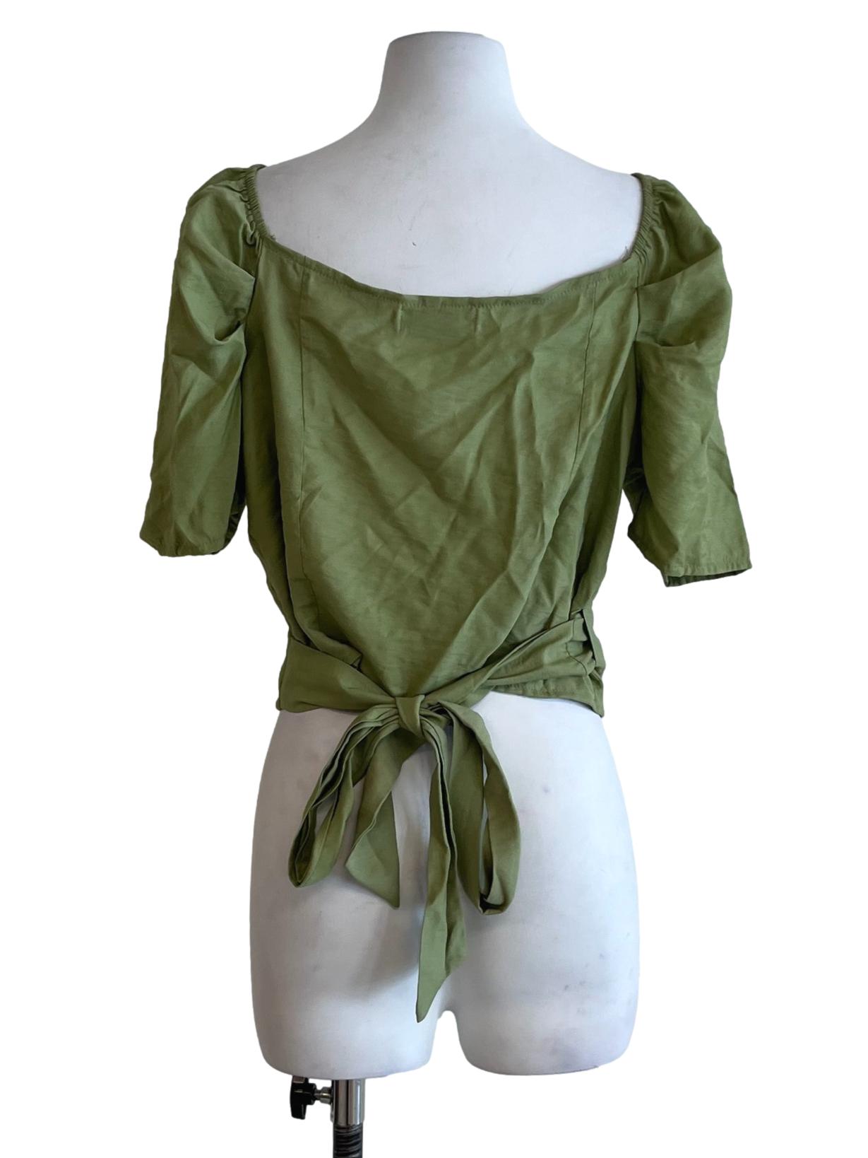Olive Green V-Neckline Wrap Blouse