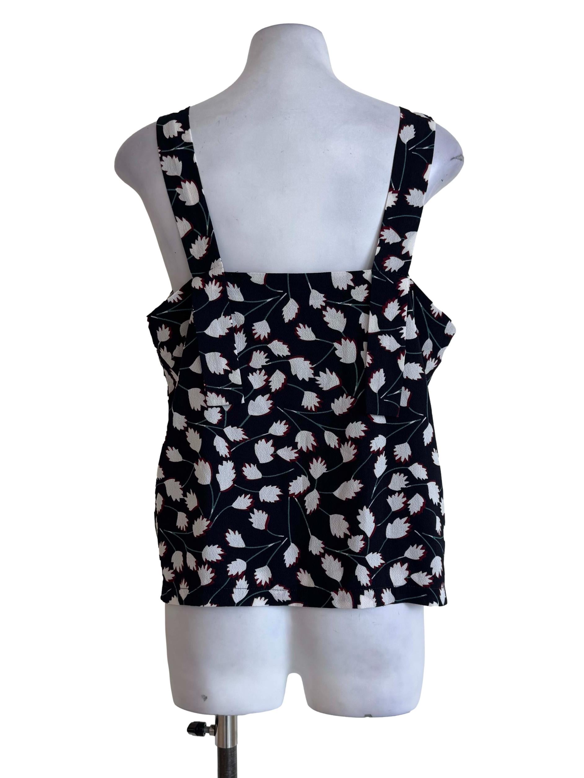 Midnight Blue With Multi-Color Flower Prints Sleeveless Top