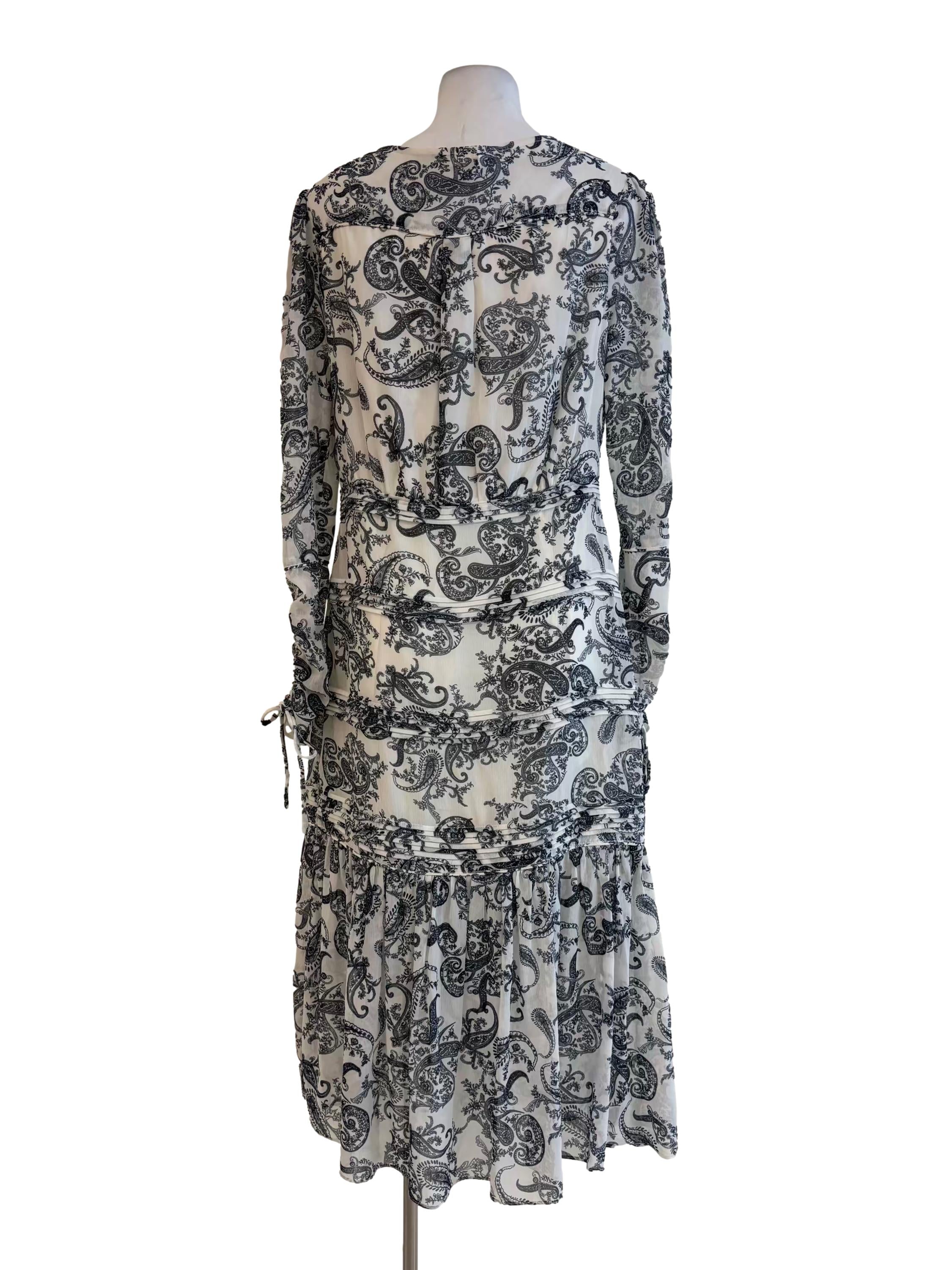 Pearl White Long Sleeve Printed Chiffon Dress