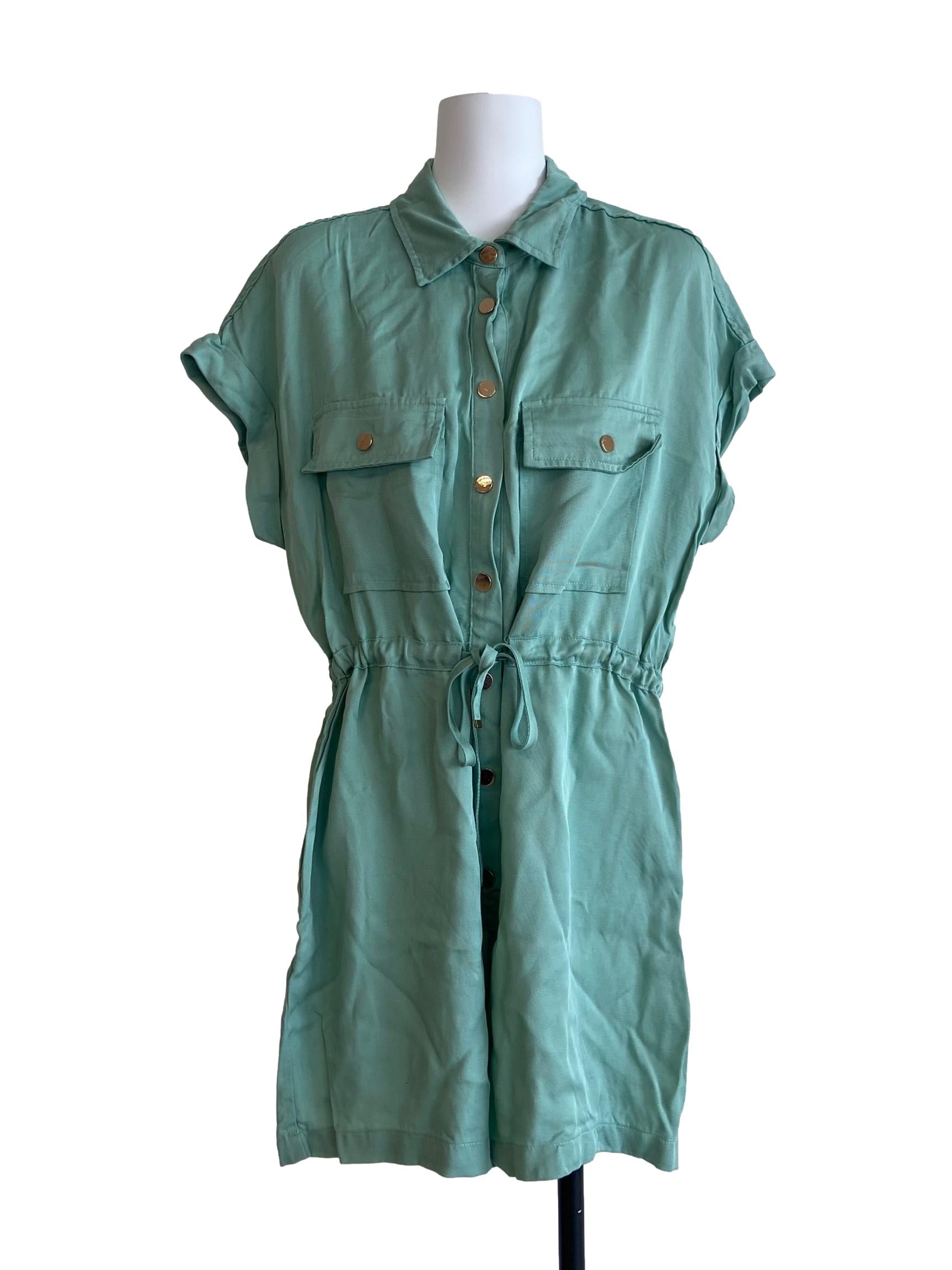 Mint Green Button Down Twill Romper