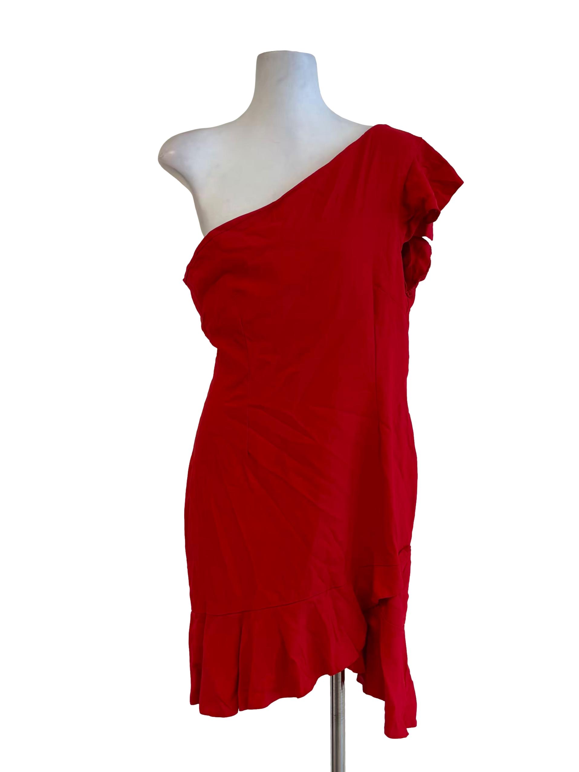Fire Red One Shoulder Pencil Dress