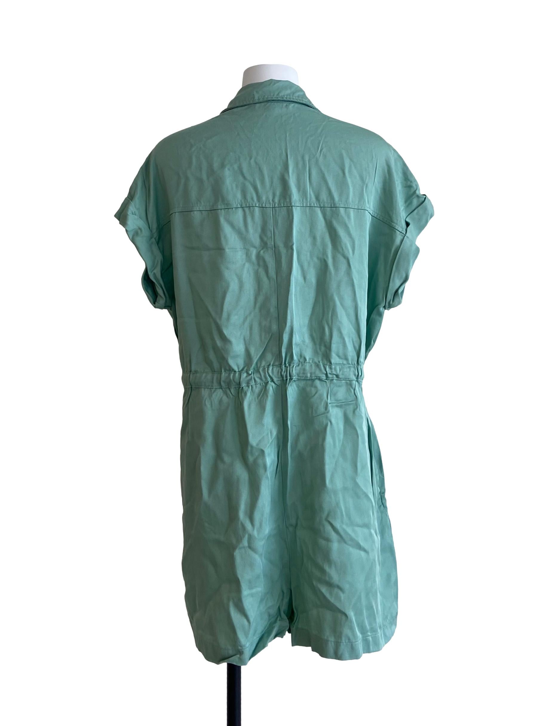 Mint Green Button Down Twill Romper
