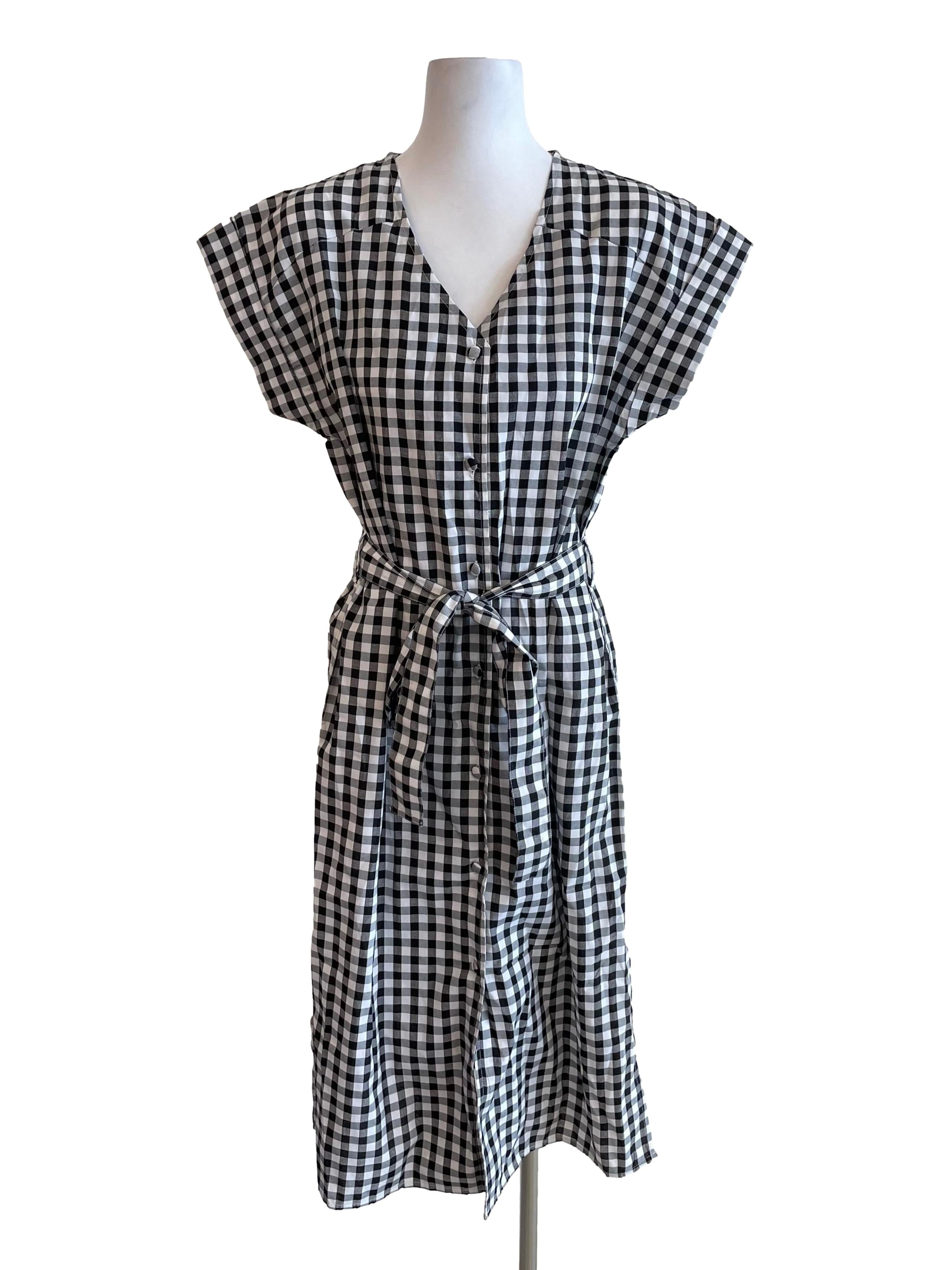 Black & White Gingham Drop Shoulder Dress