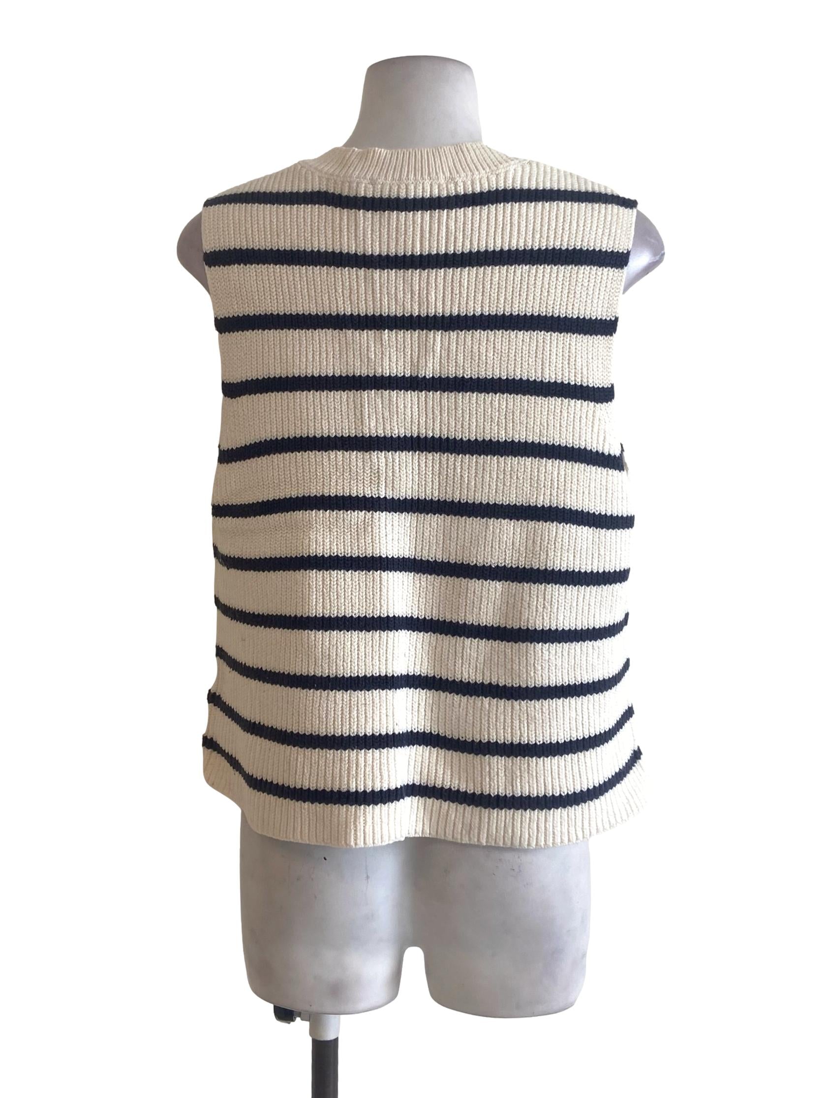 White & Blue Stripe Knitted Sleeveless Vest