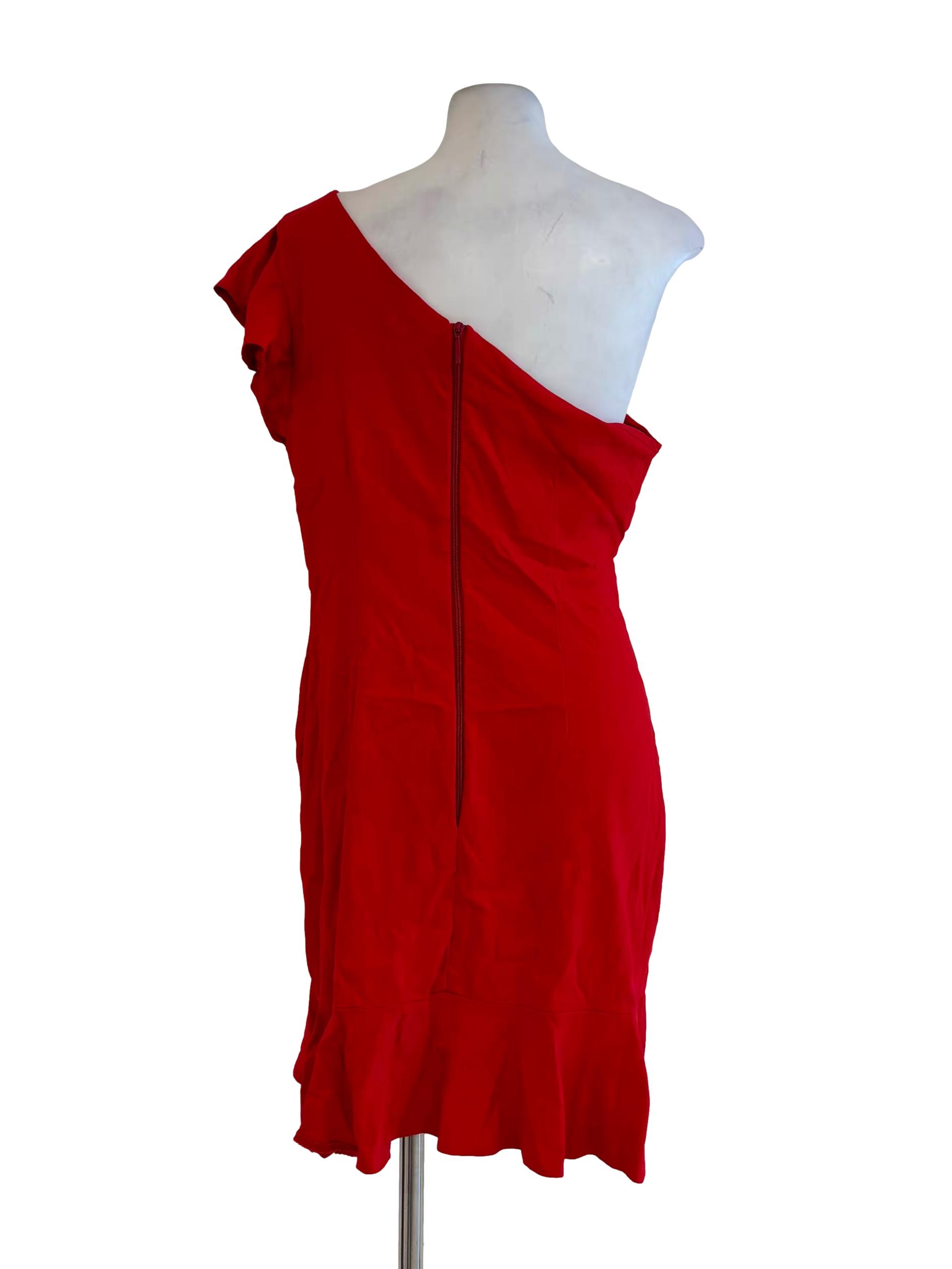 Fire Red One Shoulder Pencil Dress