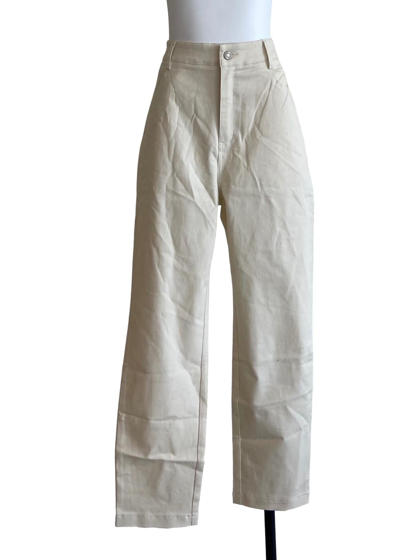 Cream Beige Herringbone Pants