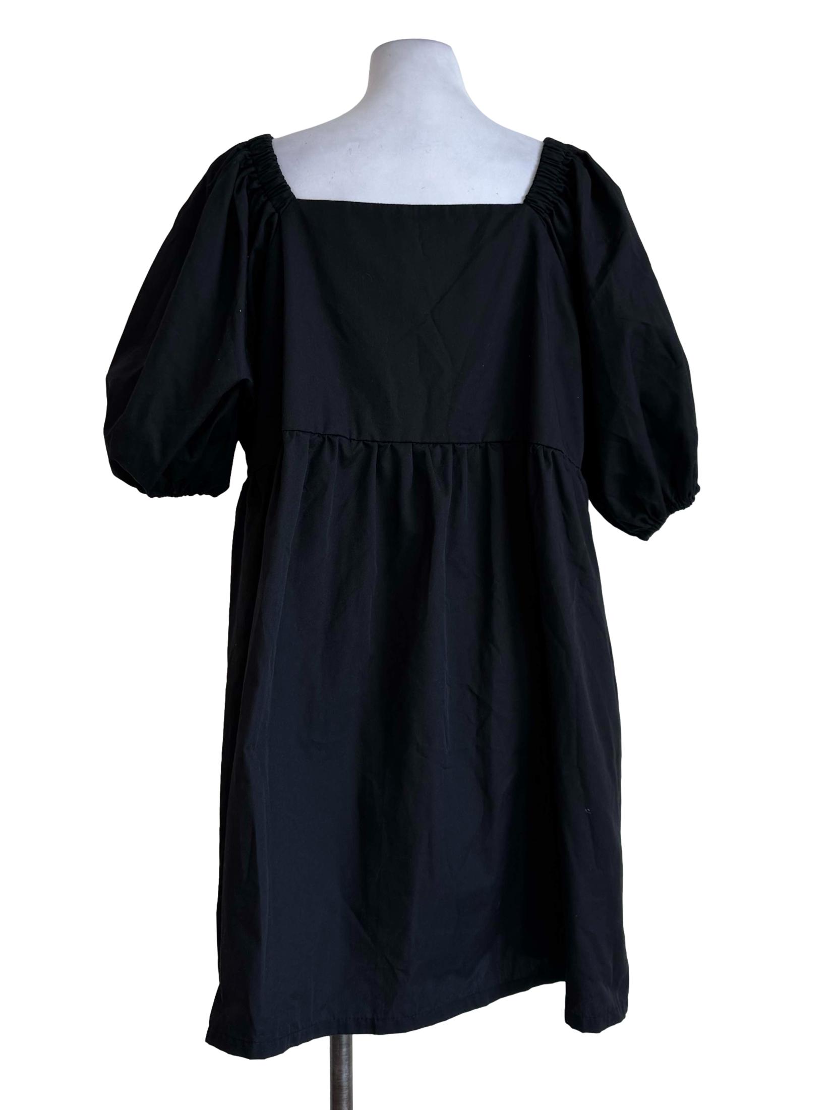 Panther Black Balloon Sleeve Square Neck Dress