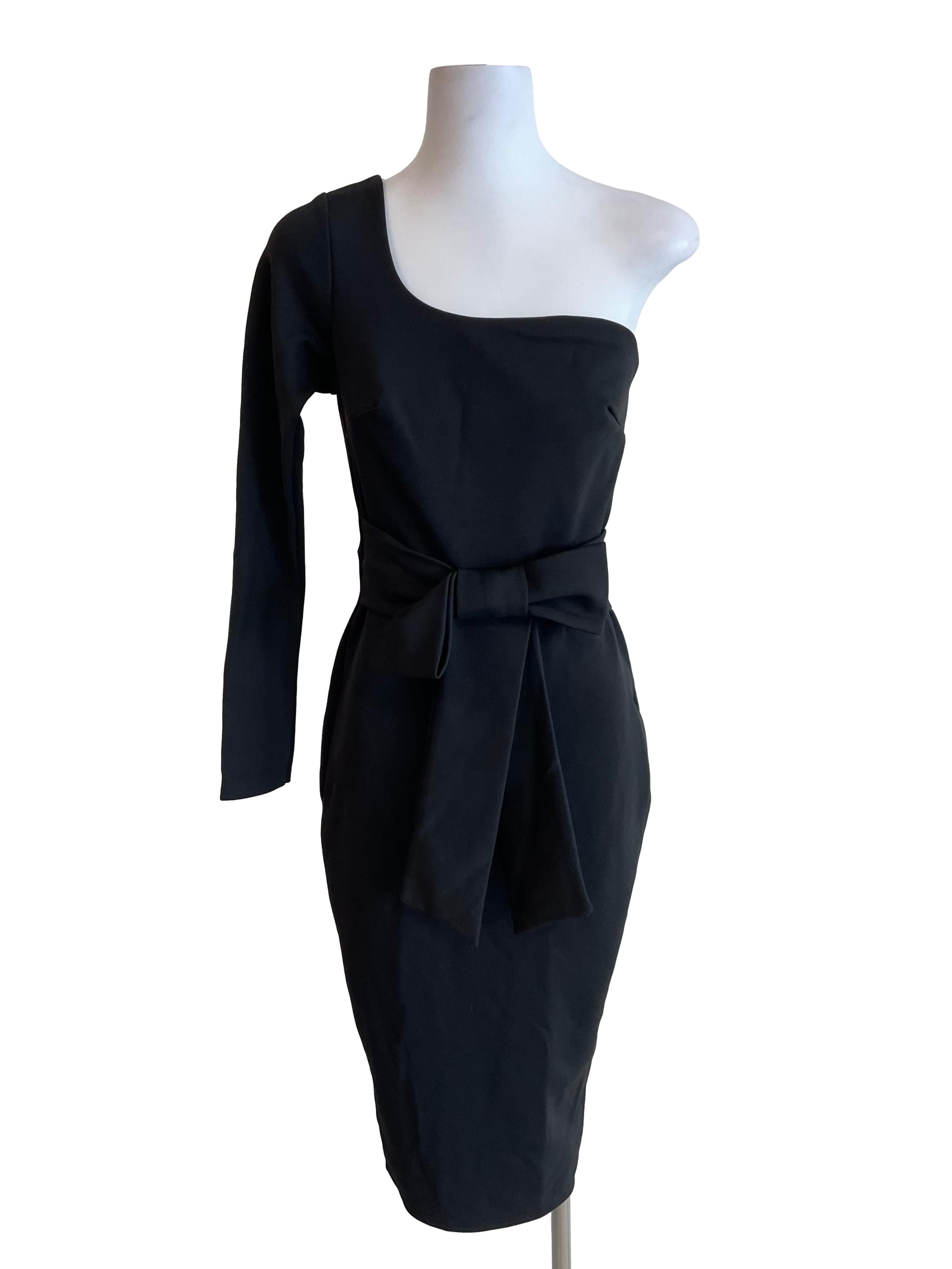 Black Asymmetrical Bow Sheath Dress