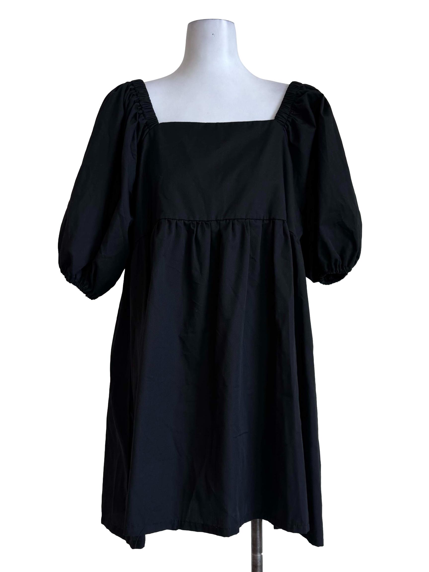 Panther Black Balloon Sleeve Square Neck Dress