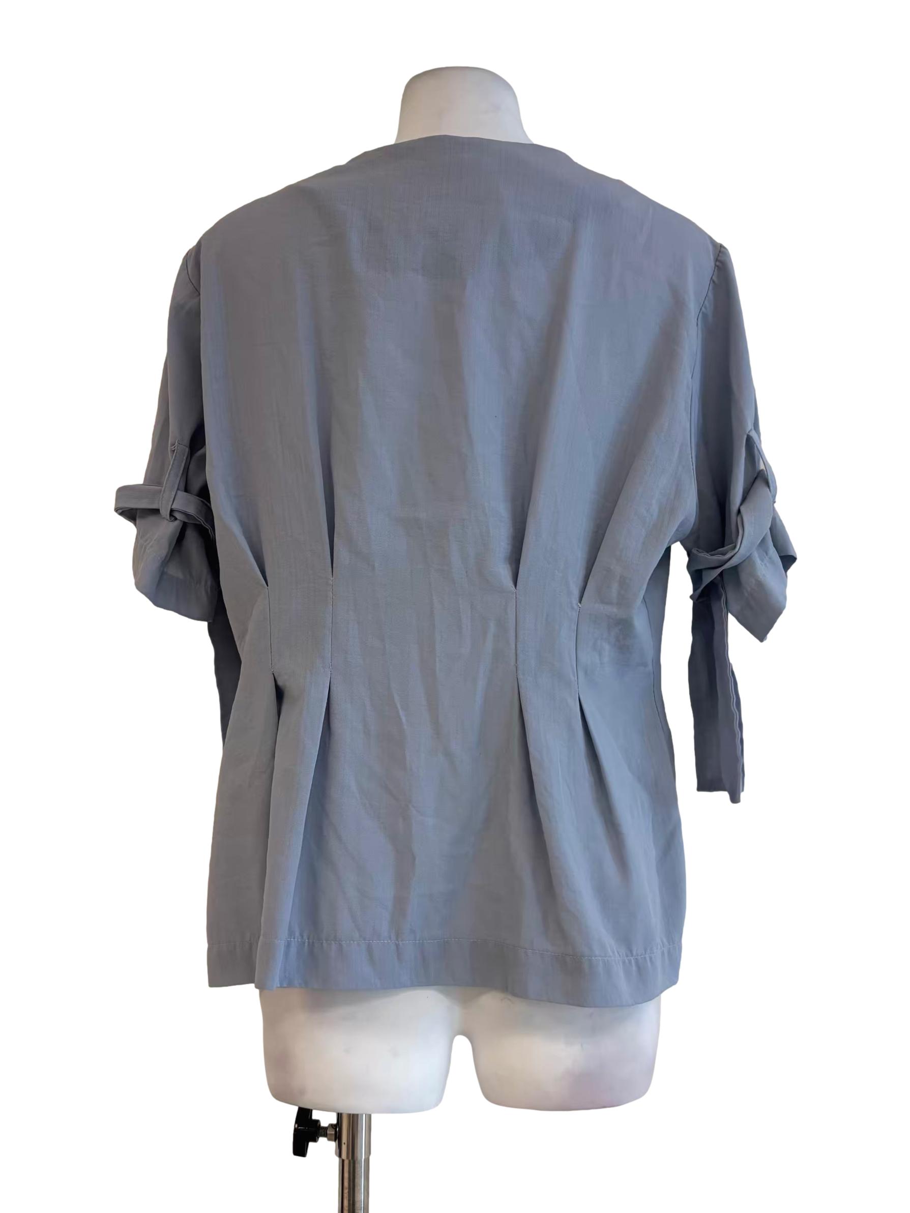 Sky Blue Buttoned Fitted Waist Top