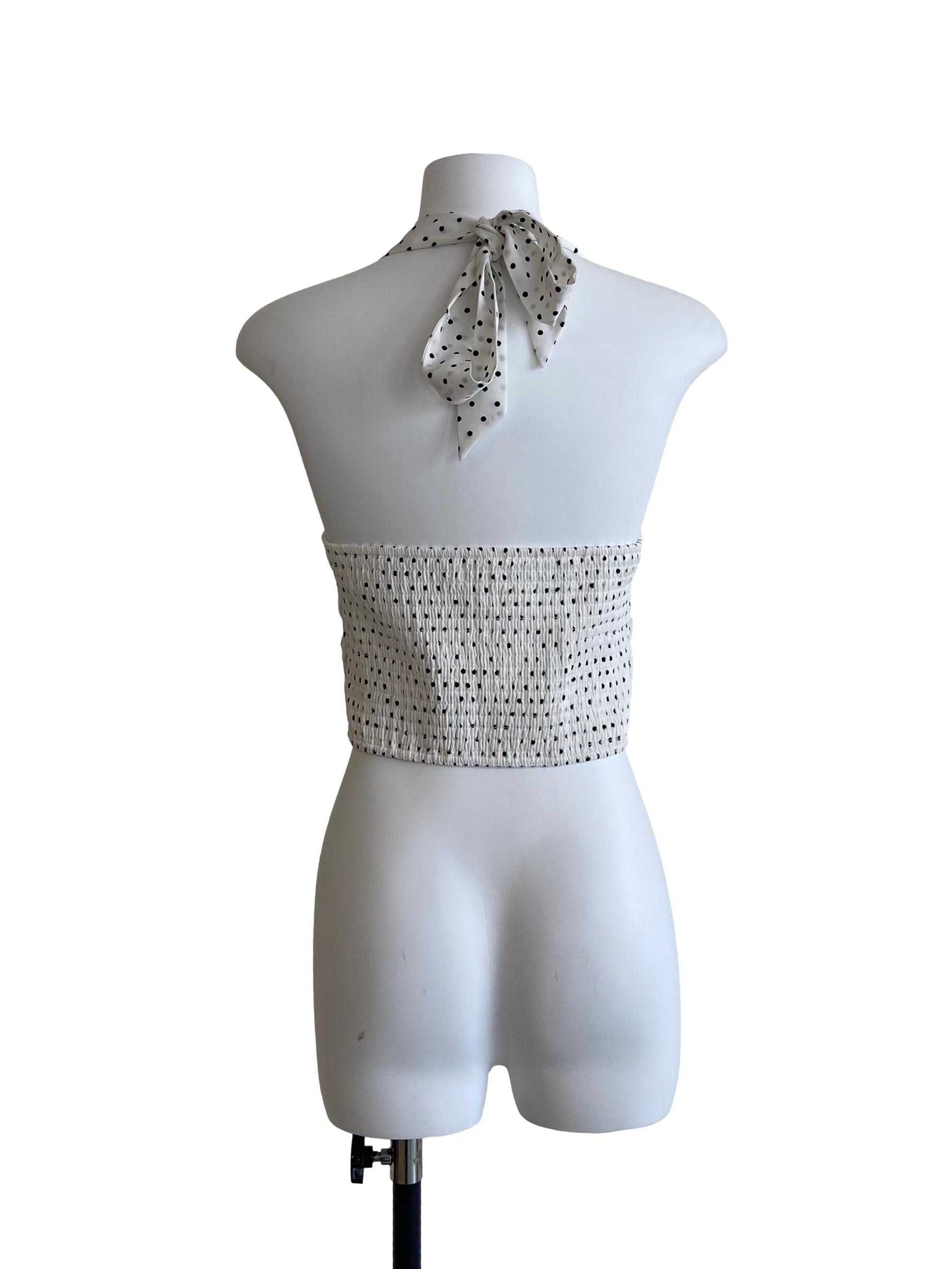 White & Black Polka Dot Halter Neck Crop Top