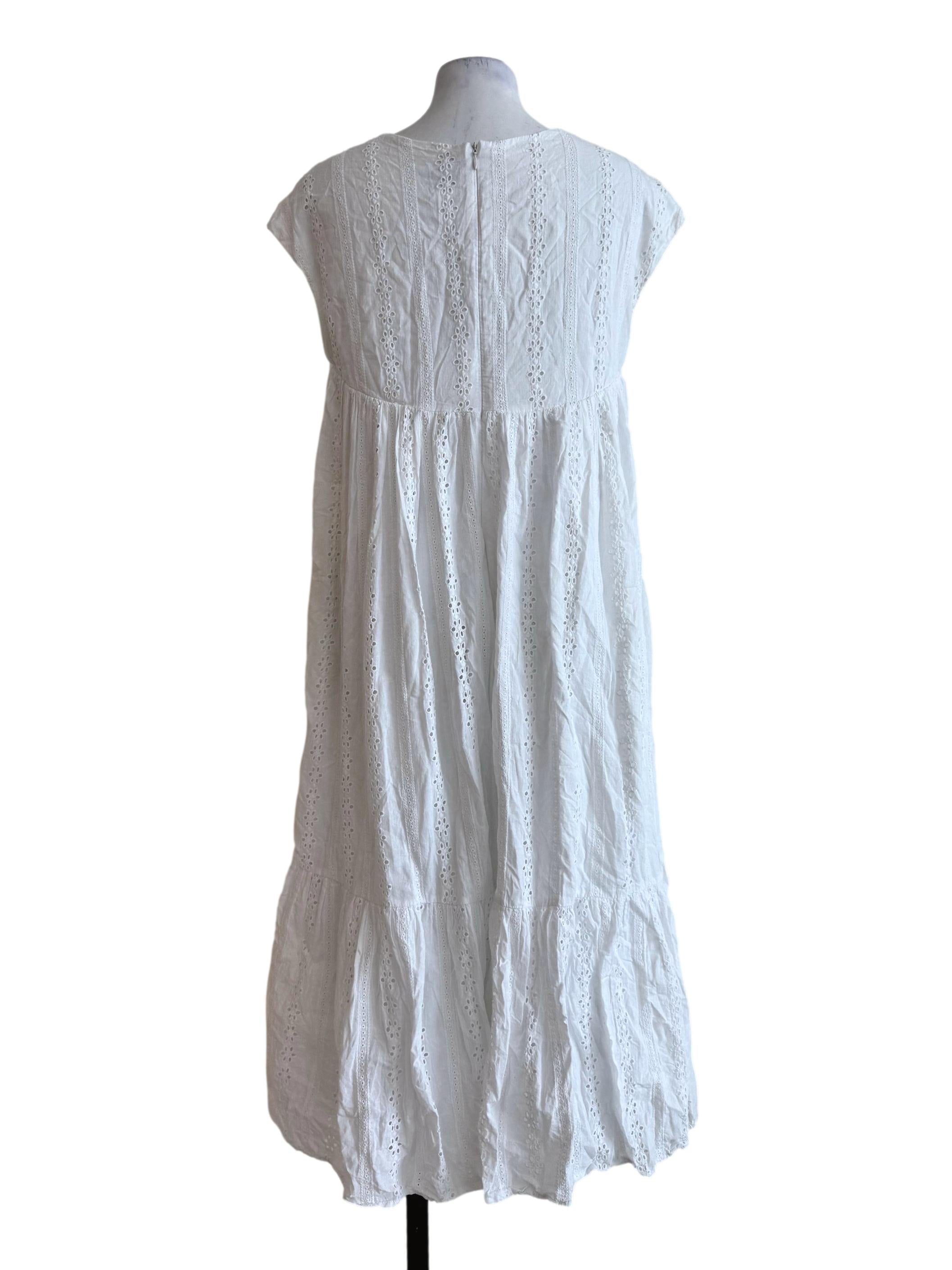 Cotton White Embroidery V Neck Dress
