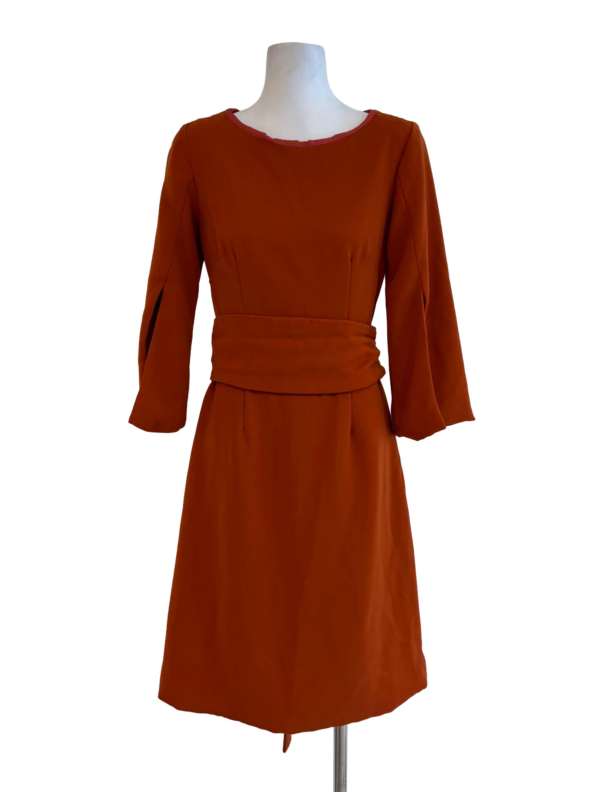 Burnt Orange Split Sleeve A-Line Dress