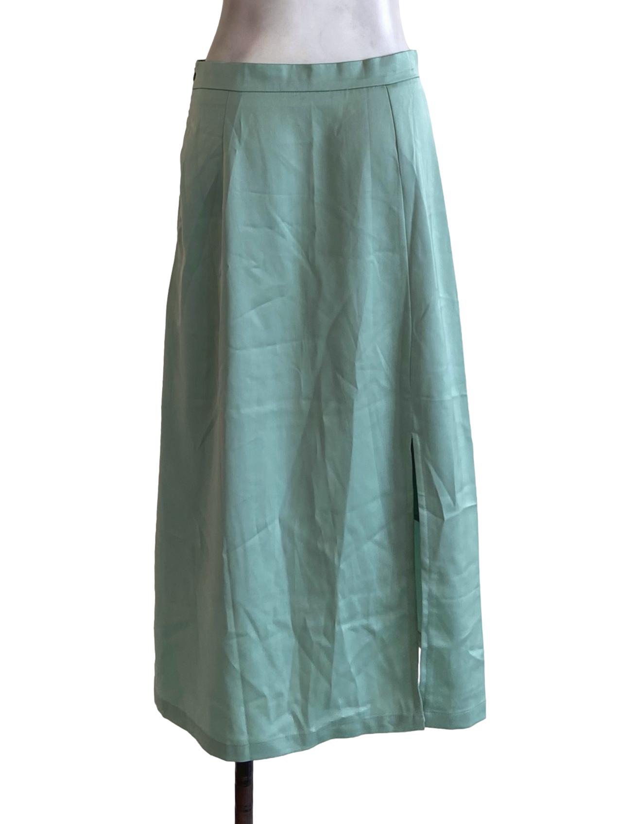 Pistachio Green Silk Slit Skirt