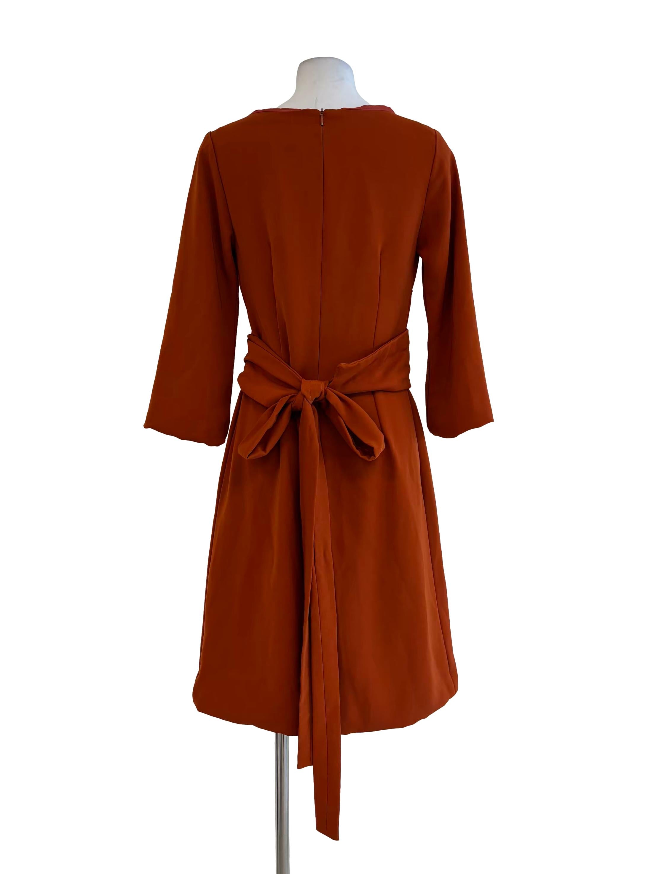 Burnt Orange Split Sleeve A-Line Dress