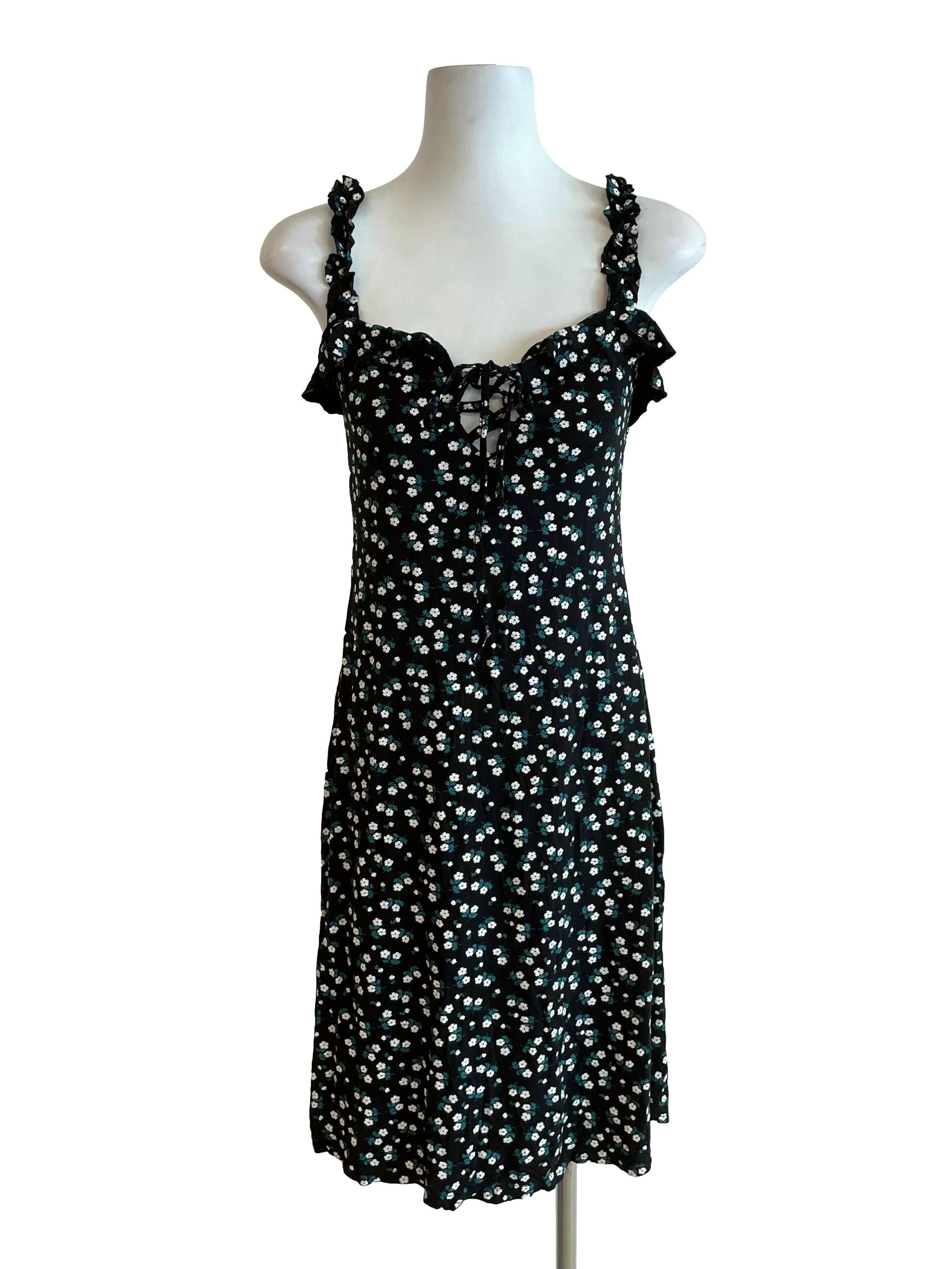 Black Floral Ruffled Slip Dress