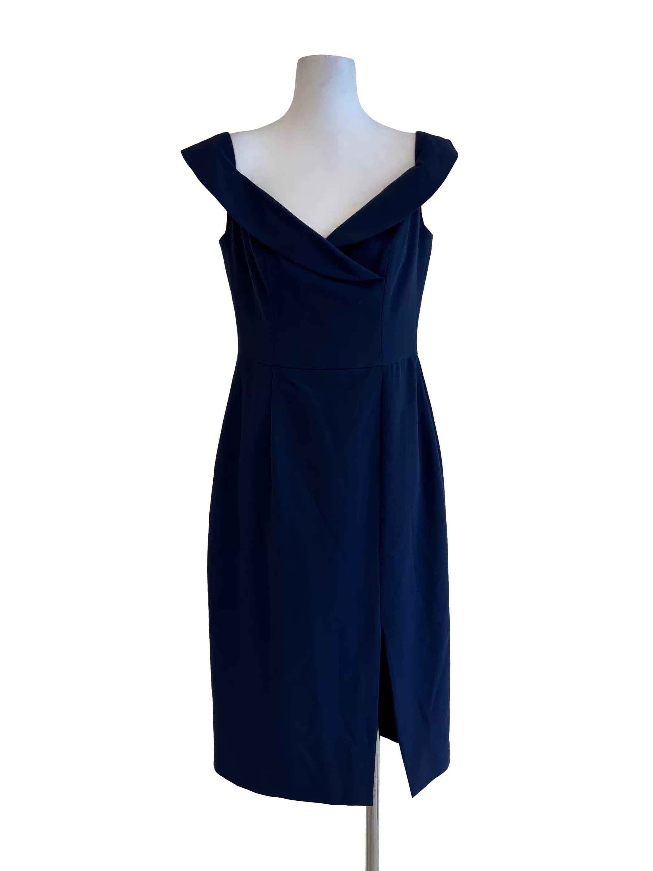 Navy Blue Off Shoulder Sheath Dress