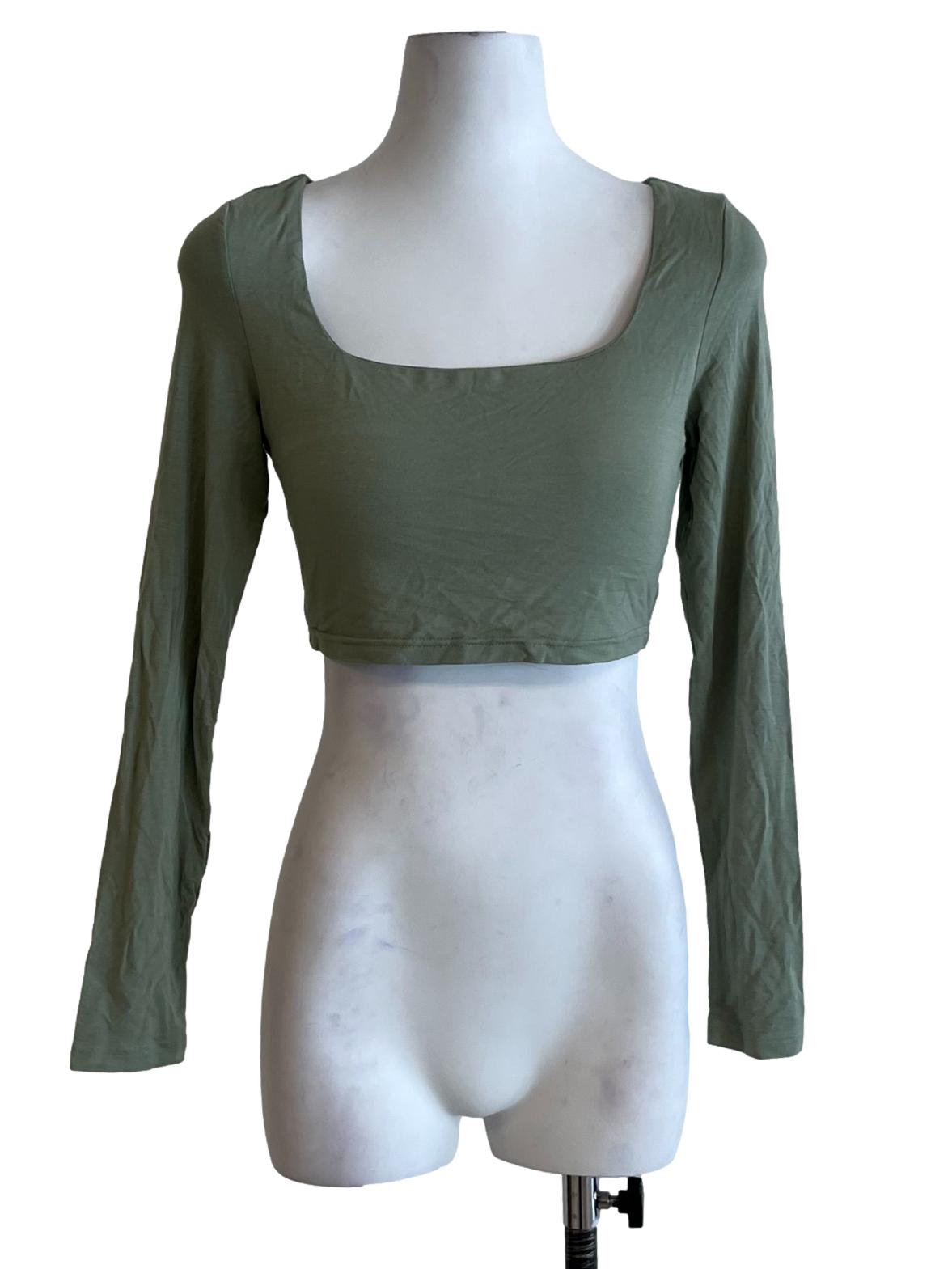 Sage Green Square Neckline Crop Top