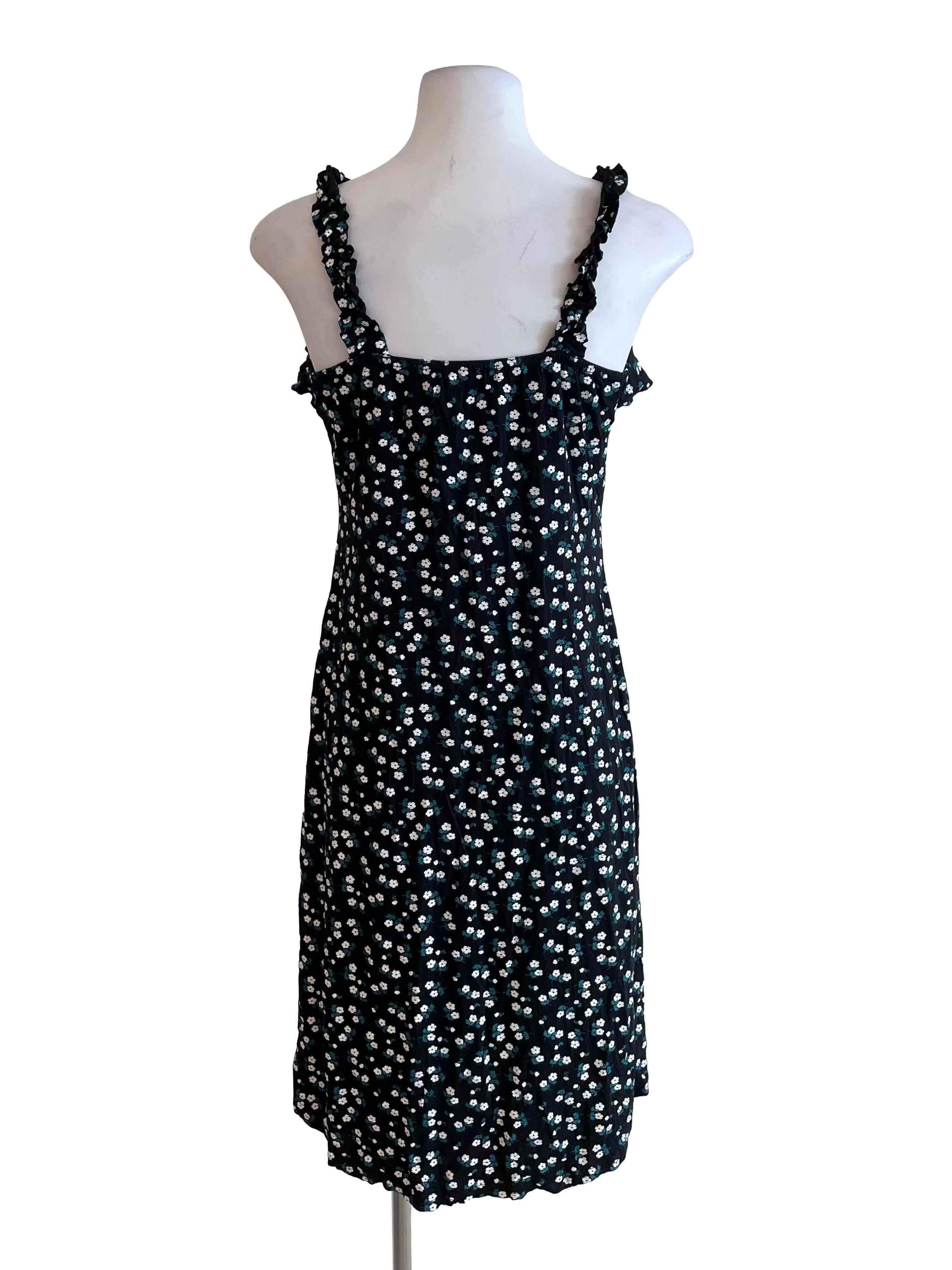 Black Floral Ruffled Slip Dress