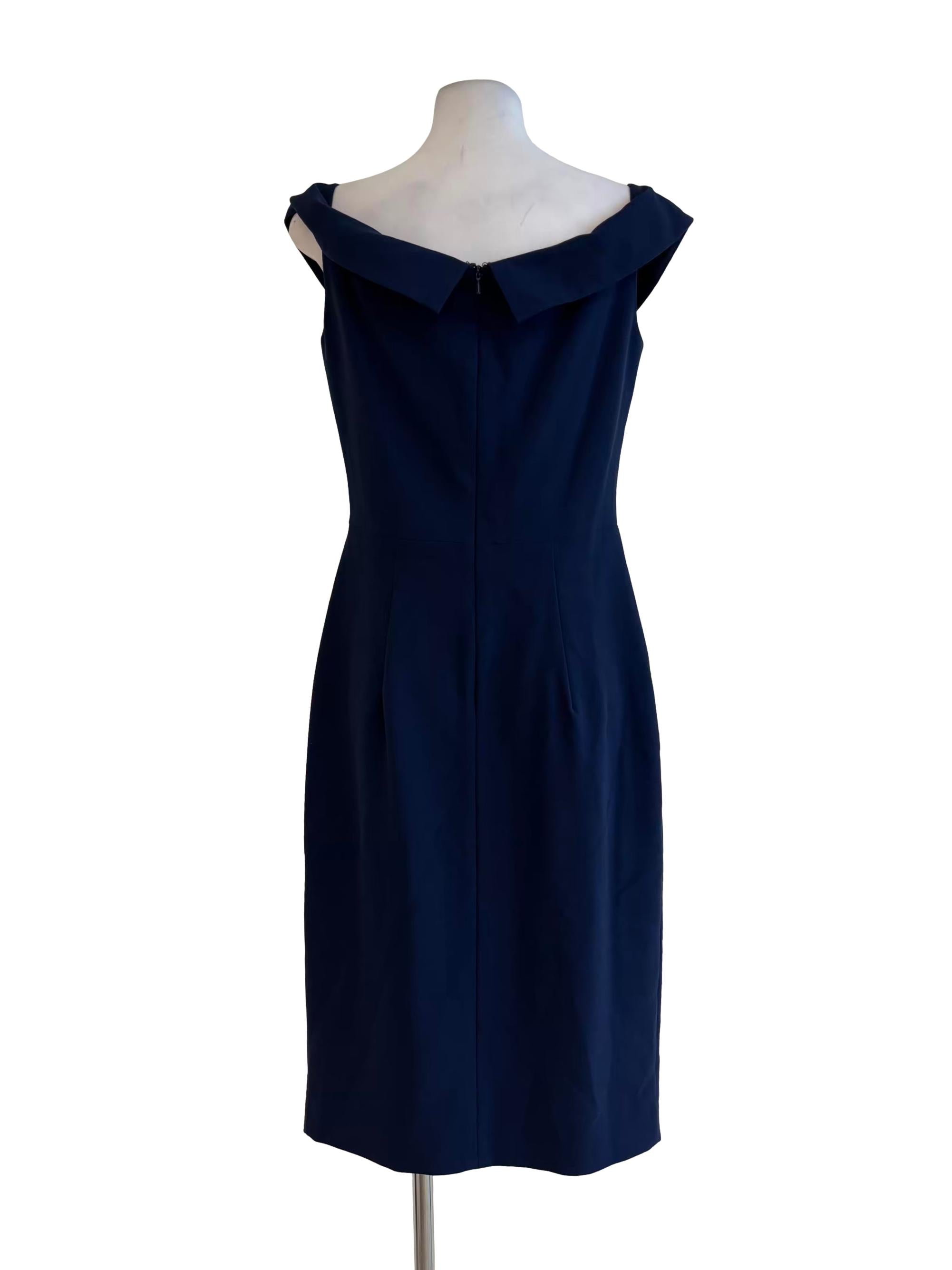 Navy Blue Off Shoulder Sheath Dress