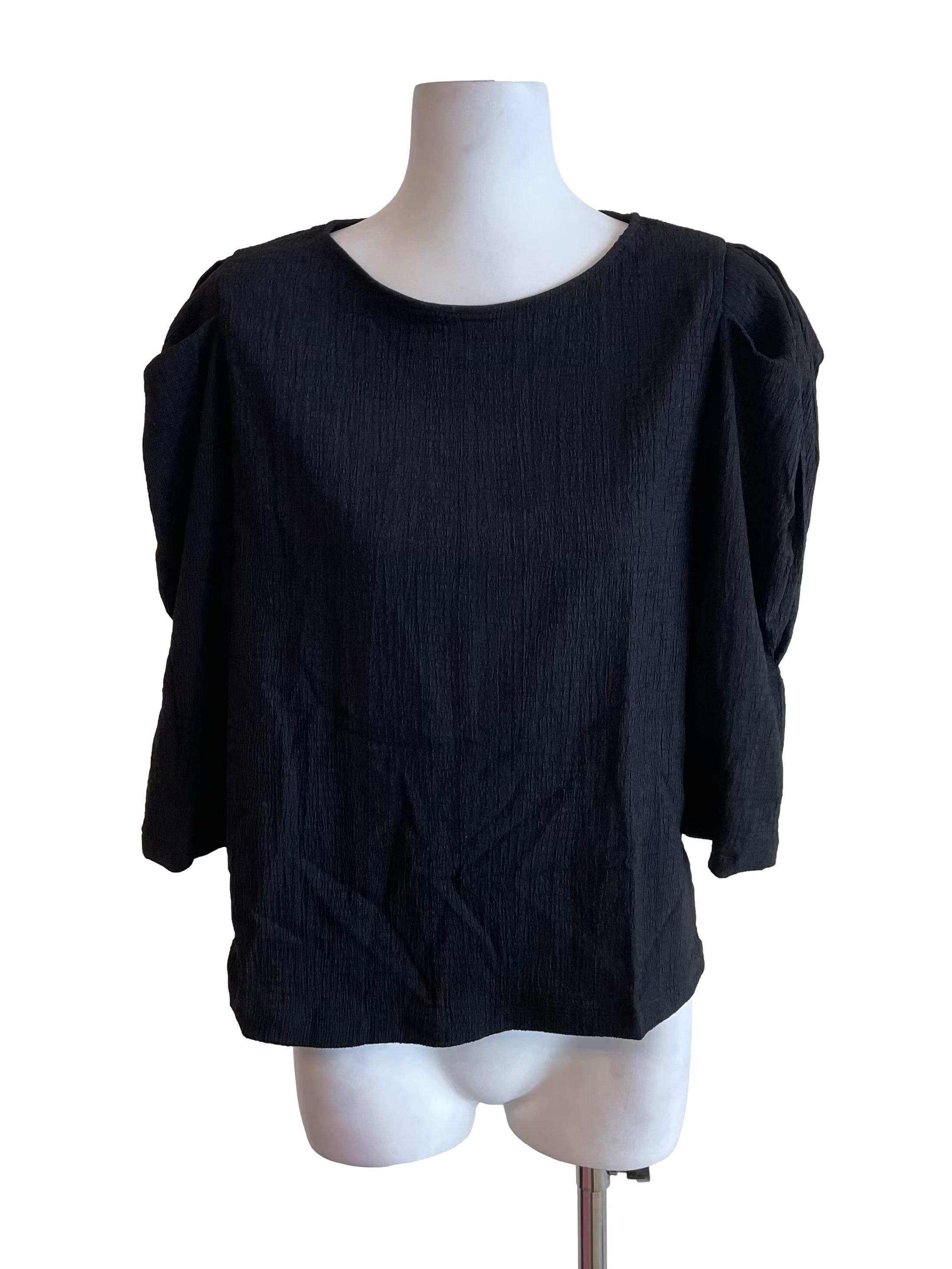 Black Mutton Leg Sleeve Boxy Top