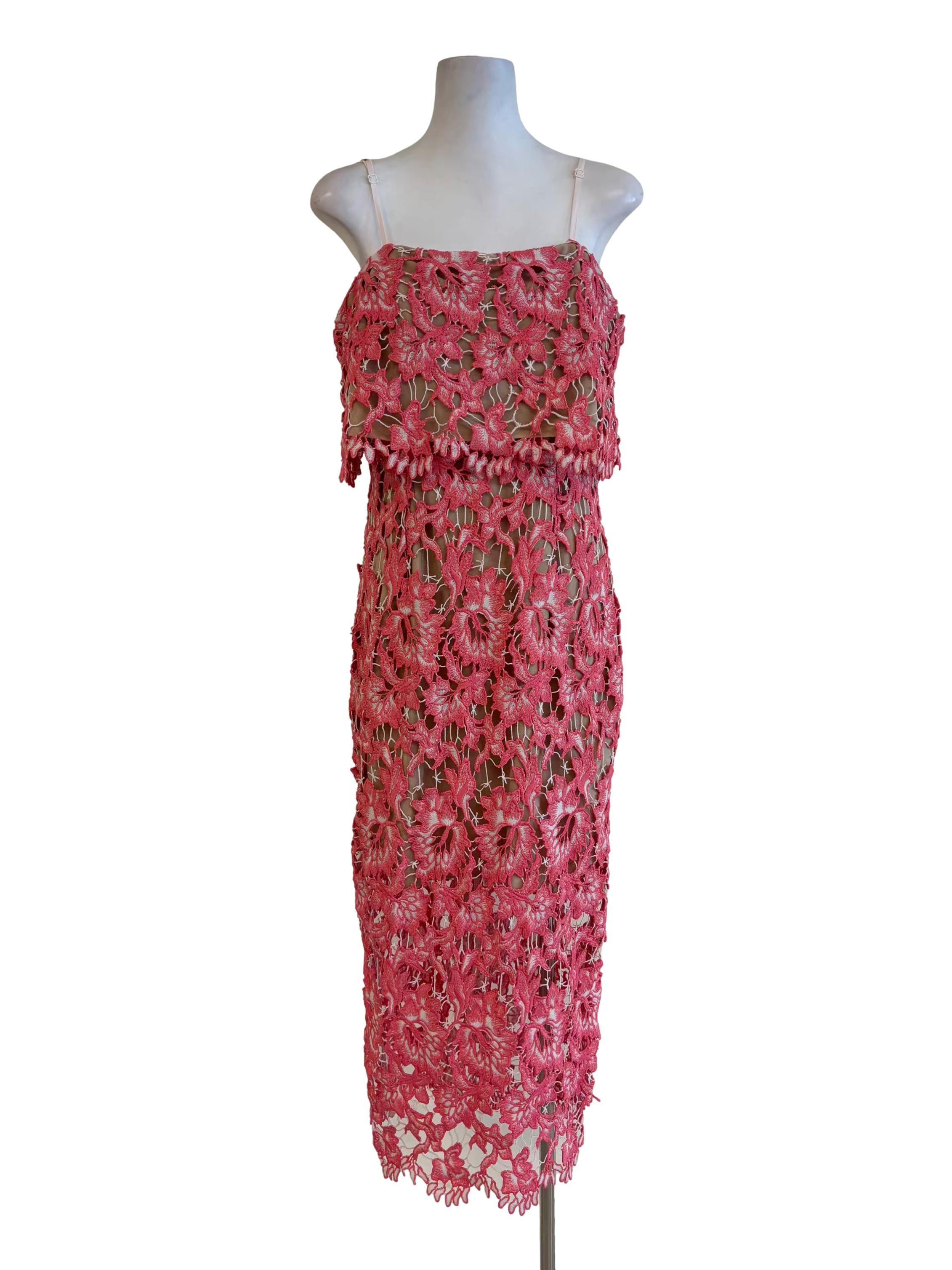 Watermelon Pink Spaghetti Strap Floral Dress