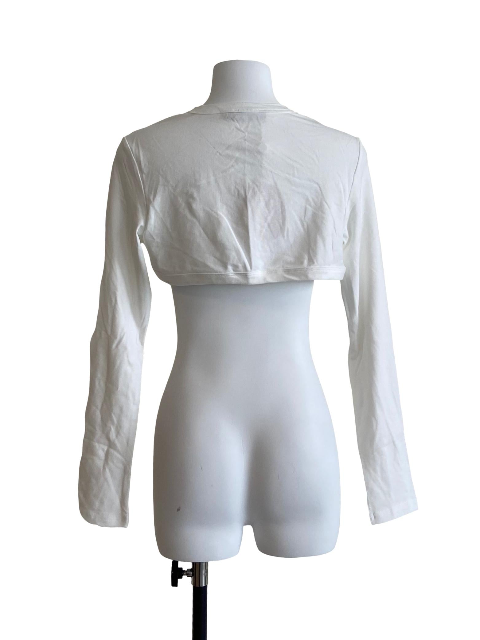 White Twill Crop Cardigan