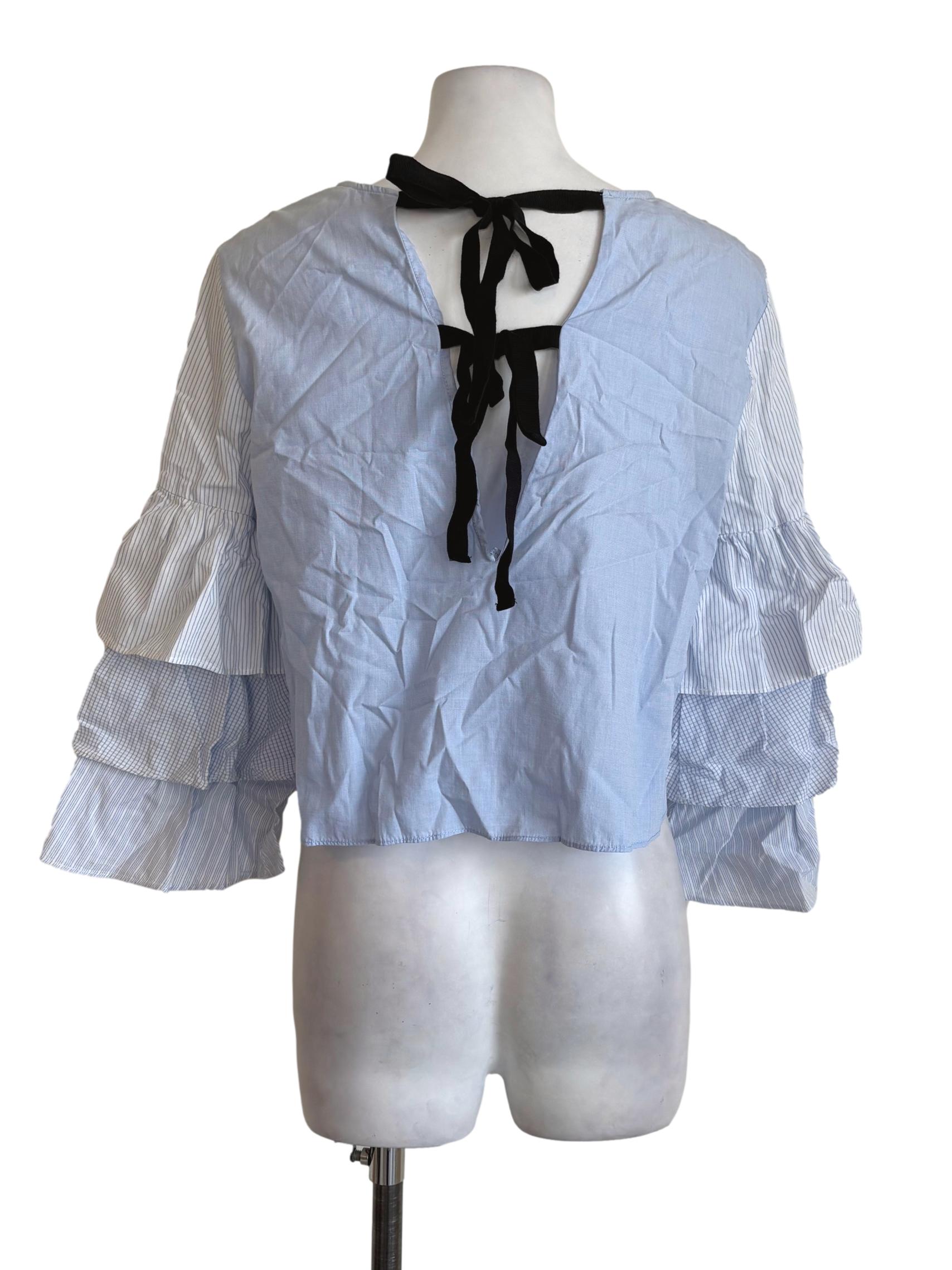 Blue Stripes Tiered Sleeves Top
