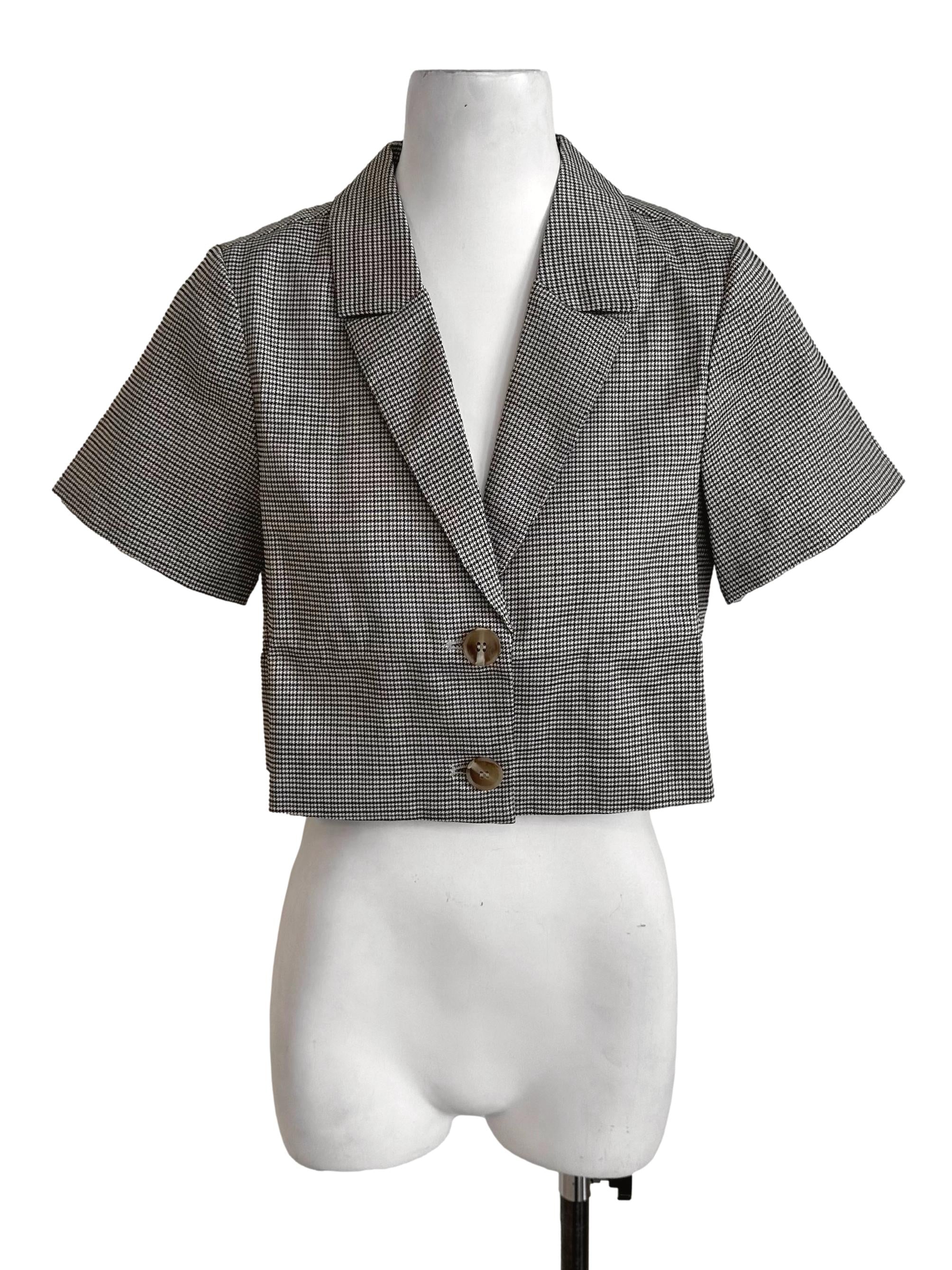Dark Brown Nailhead Pattern Short Sleeve Blazer