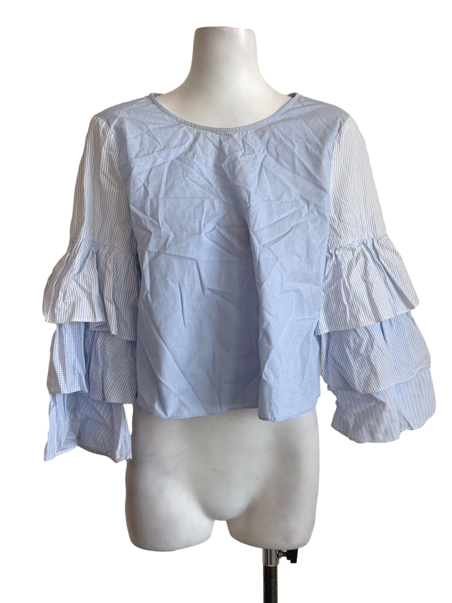 Blue Stripes Tiered Sleeves Top