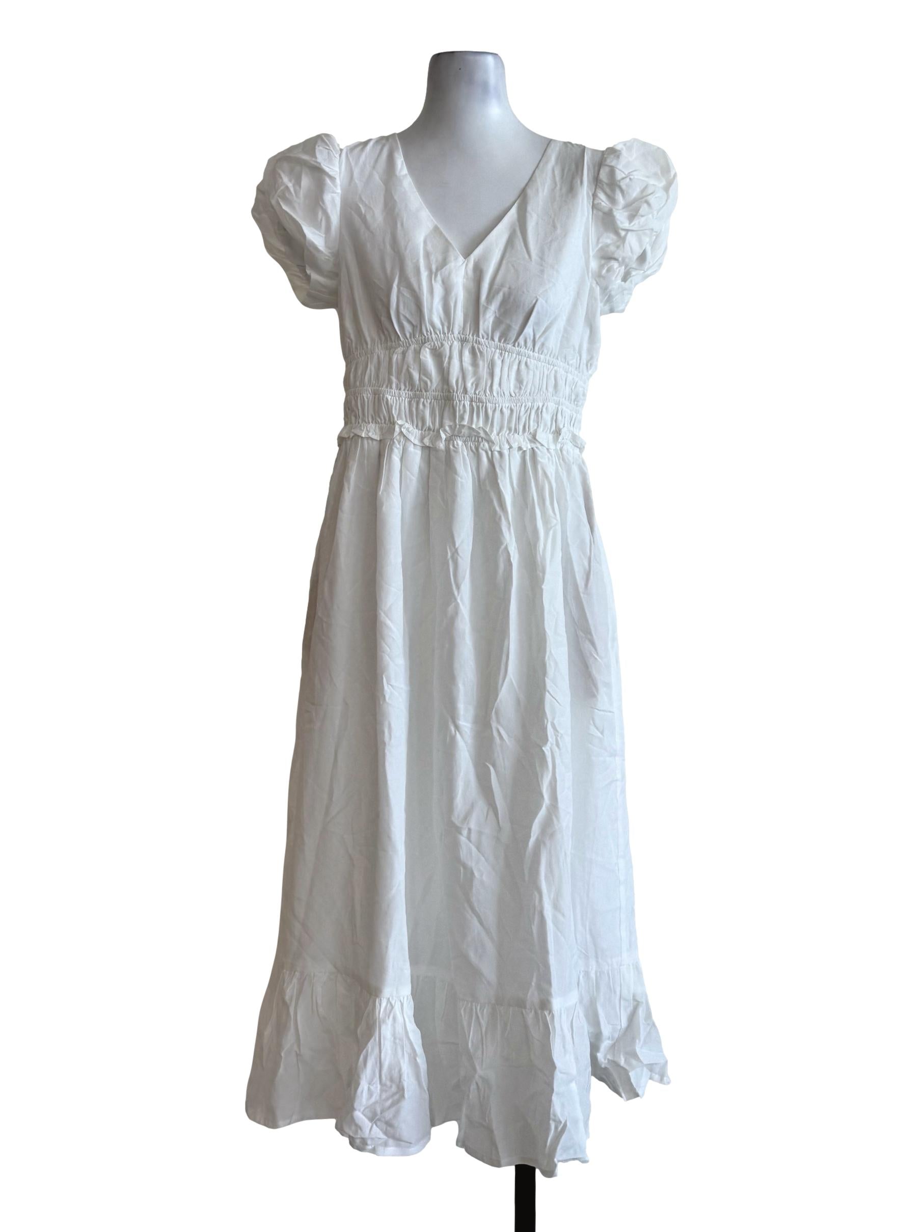 Off White V Neck Sintra Dress