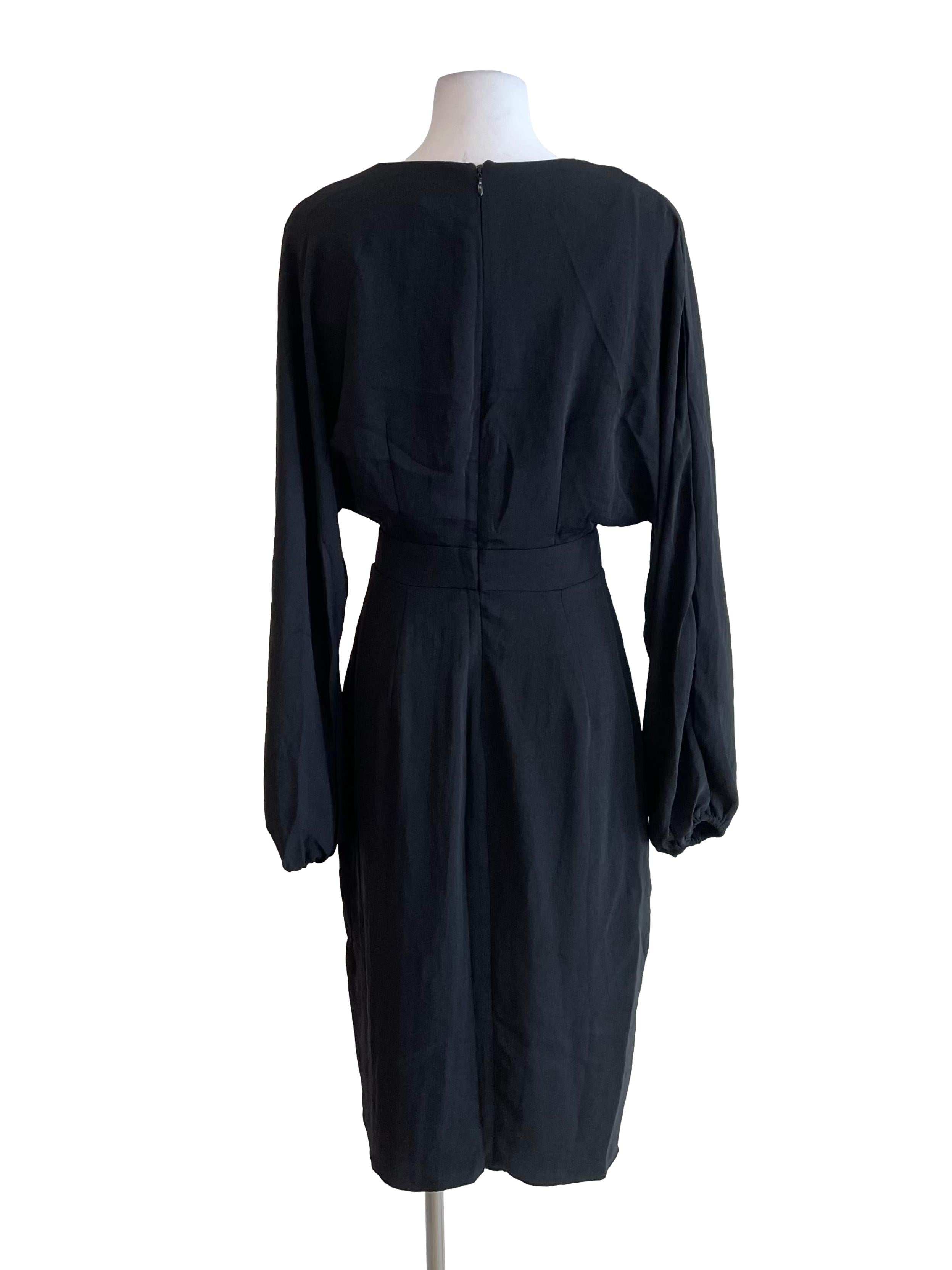 Black V Neck Slit Dress
