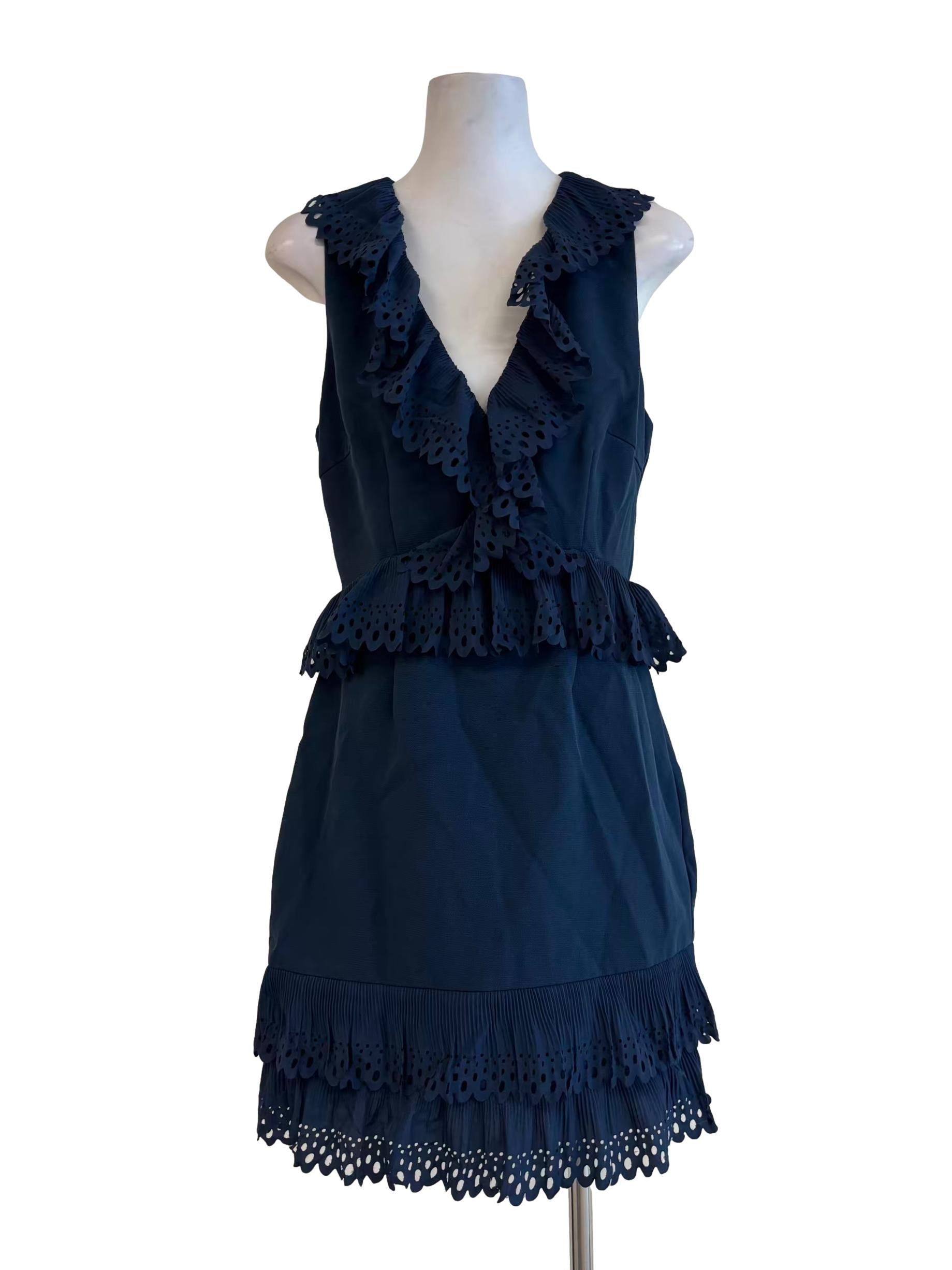 Navy Blue Sleeveless Ruffle Peplum Dress