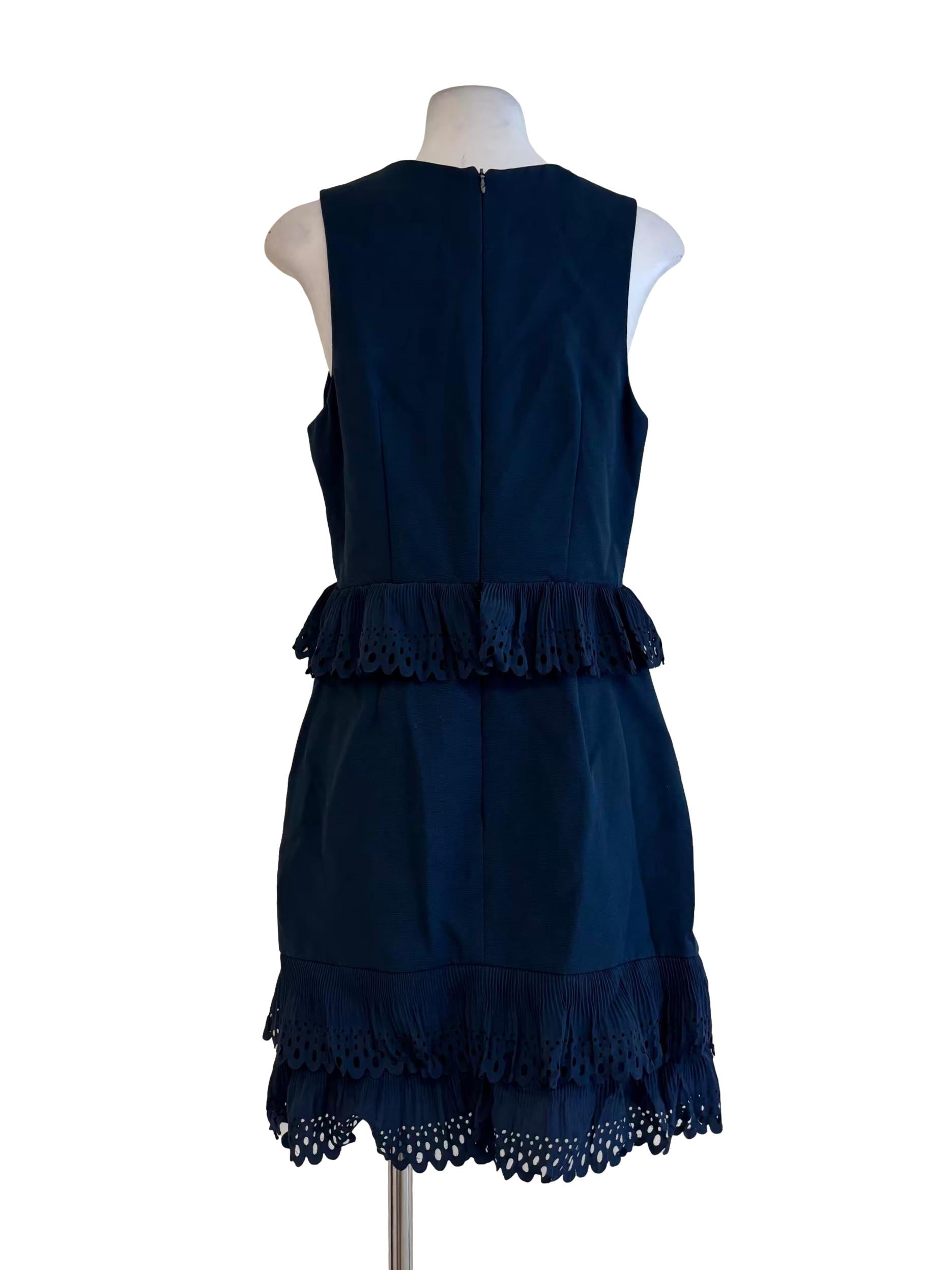 Navy Blue Sleeveless Ruffle Peplum Dress