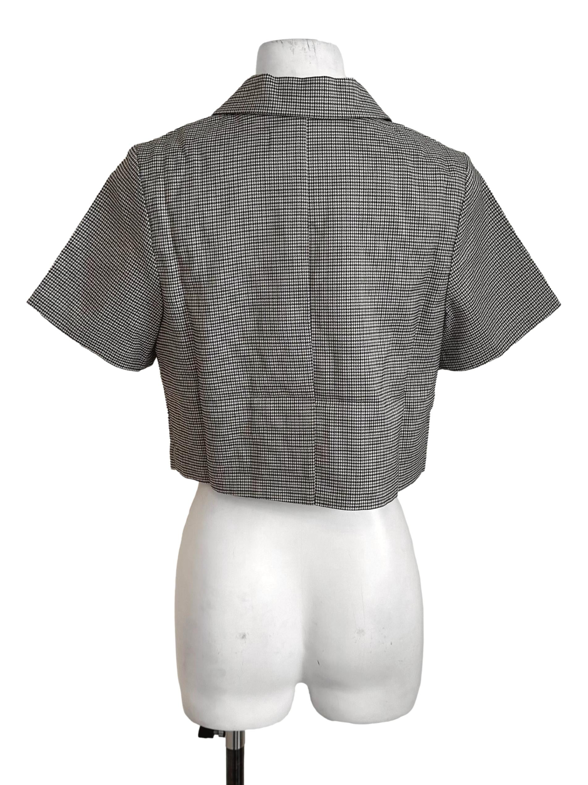 Dark Brown Nailhead Pattern Short Sleeve Blazer