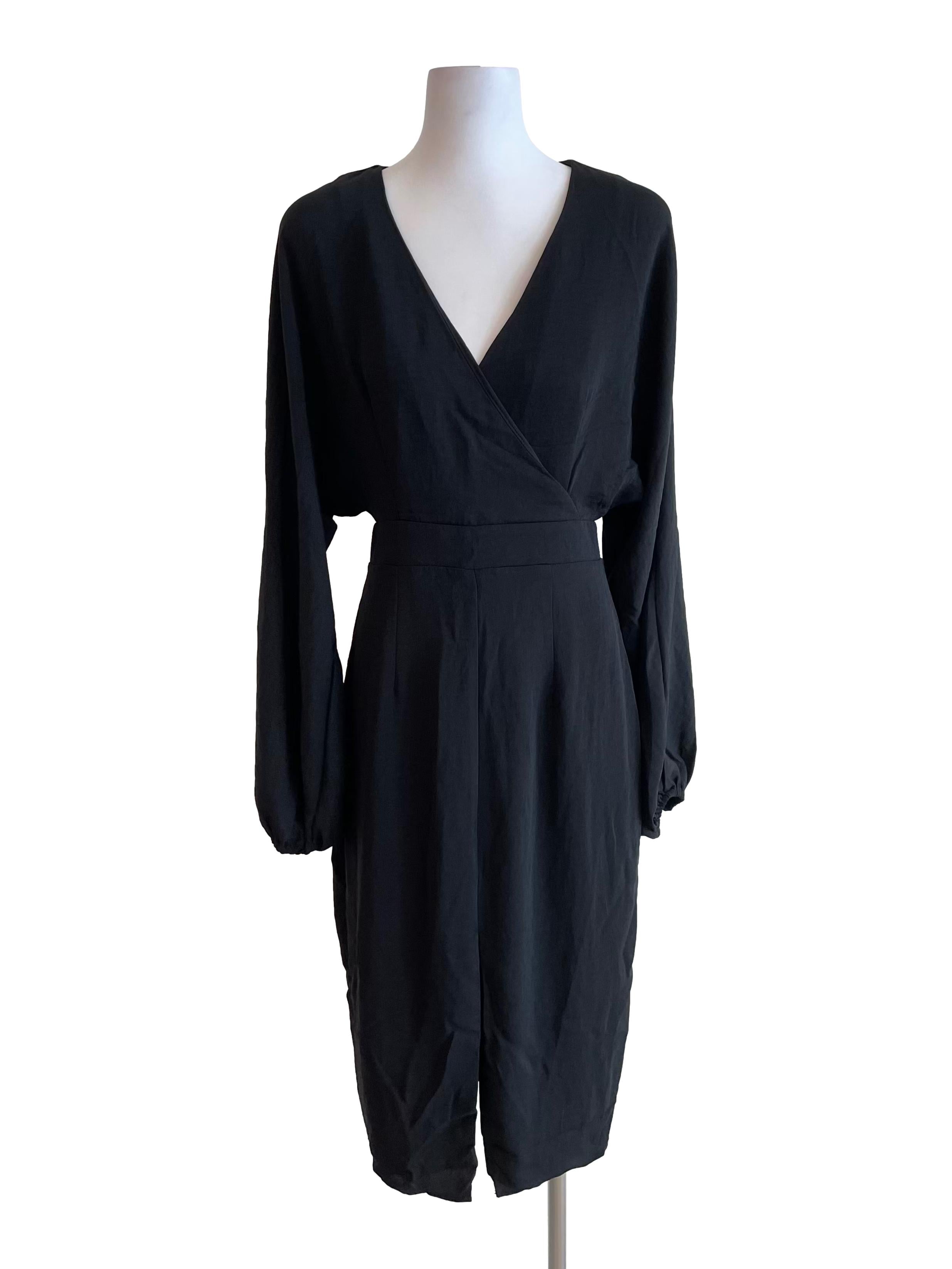 Black V Neck Slit Dress