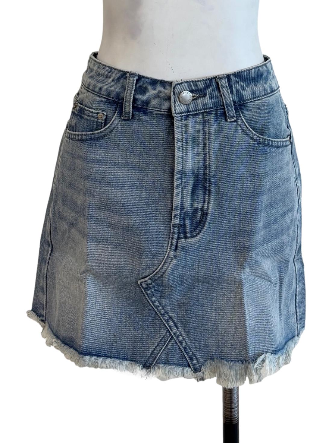 Blue Kass Frayed Denim Skirt