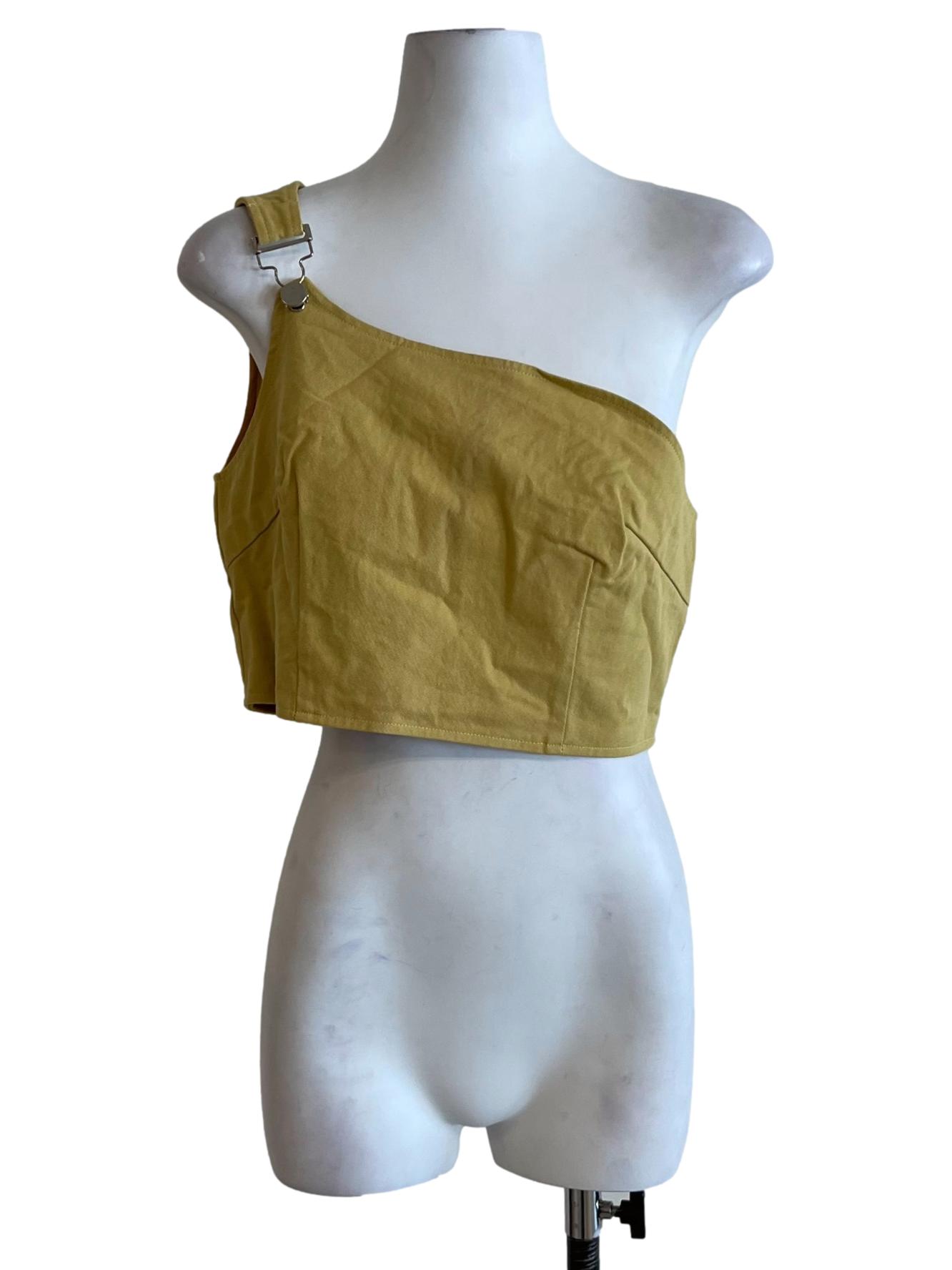 Mustard Yellow Asymmetrical Neckline Sleeveless Top