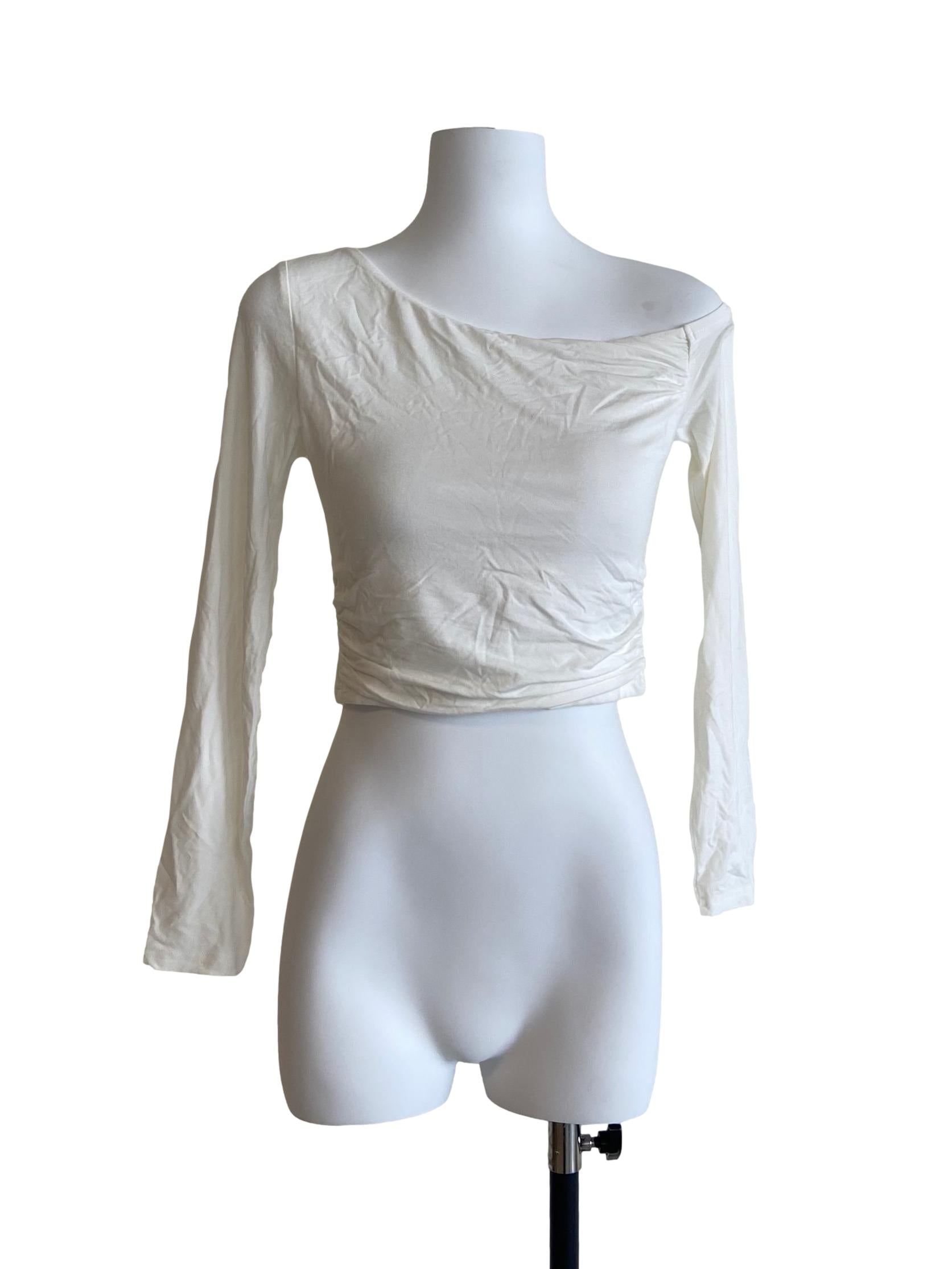 White Asymmetric Crop Top