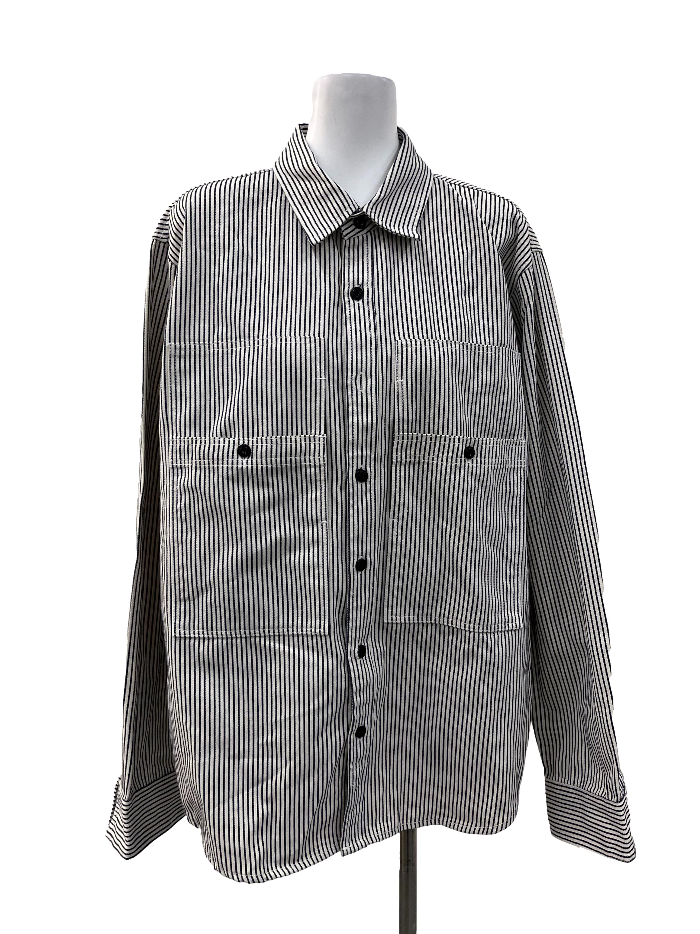 White Blue Denim Button Down Top