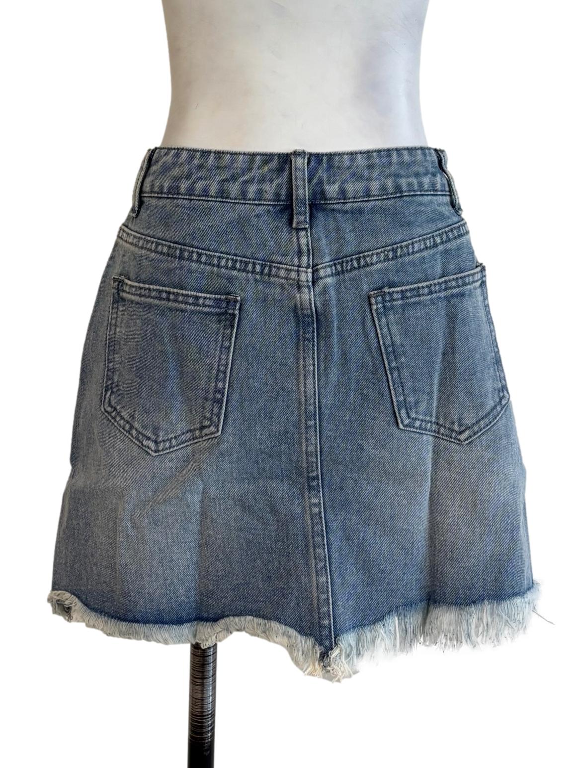 Blue Kass Frayed Denim Skirt