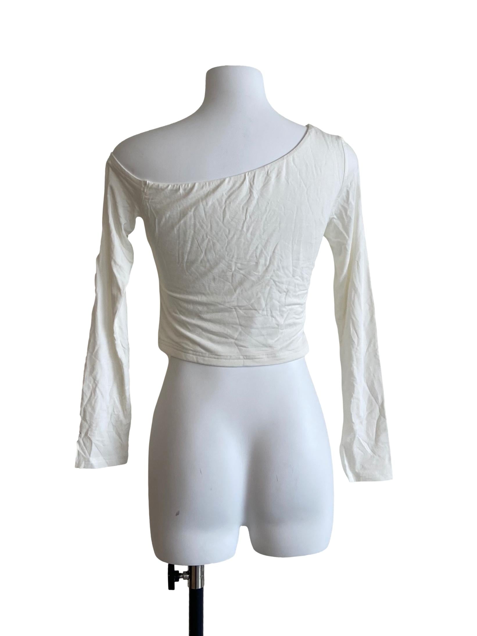 White Asymmetric Crop Top