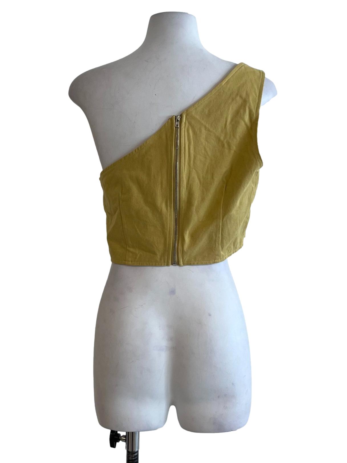 Mustard Yellow Asymmetrical Neckline Sleeveless Top