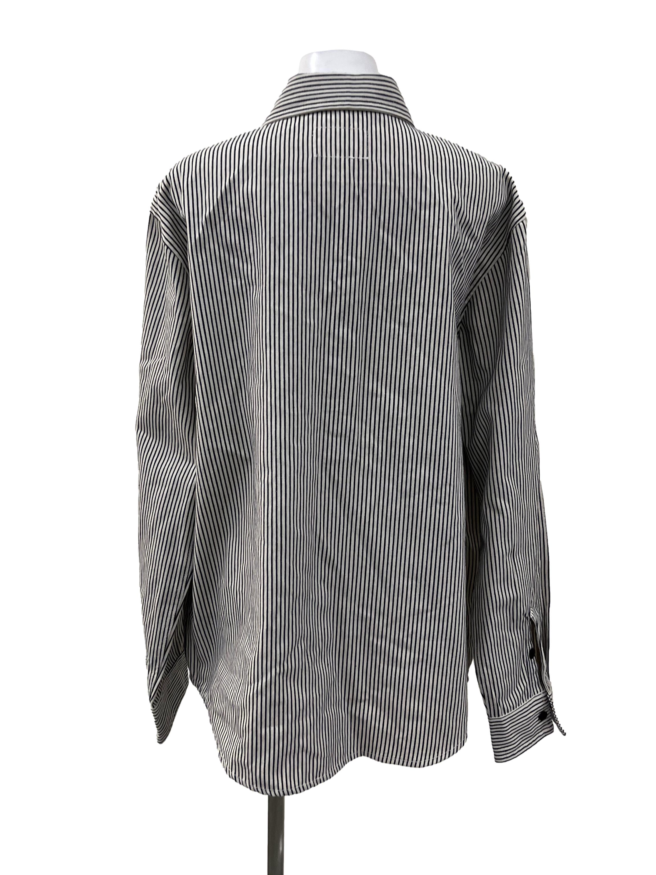 White Blue Denim Button Down Top