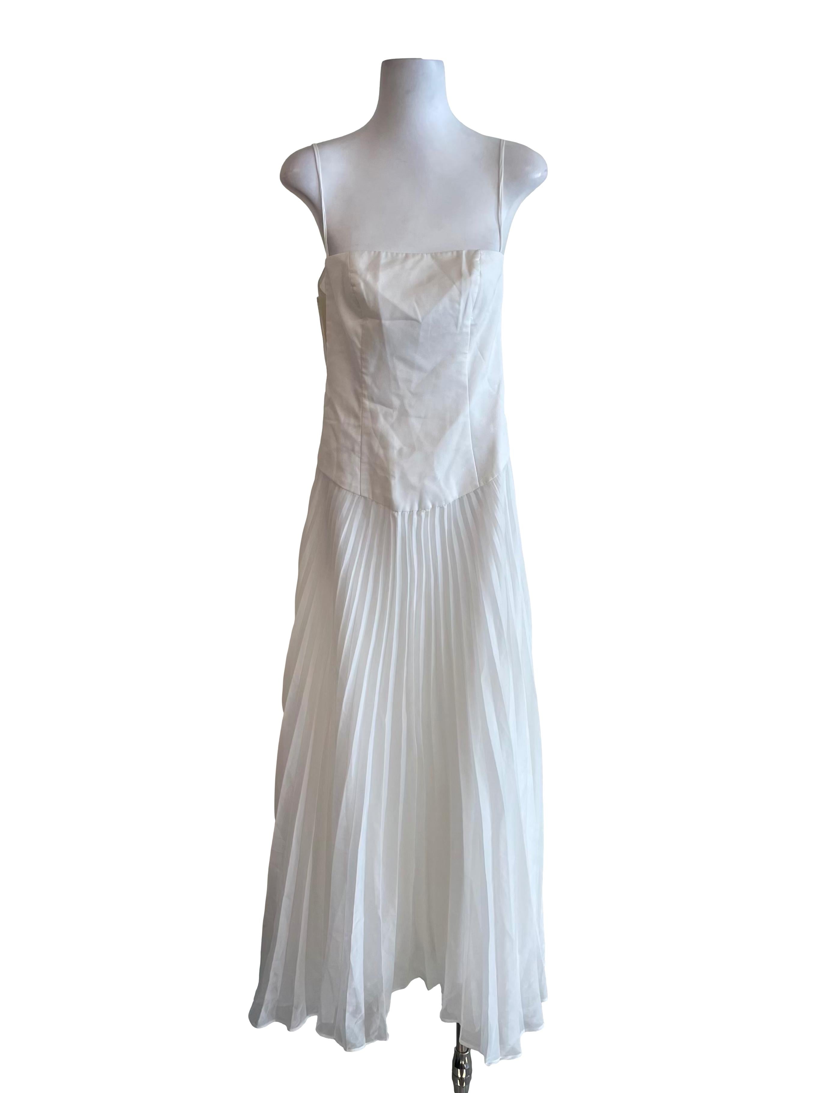 White Accordion Twirl Dinner Dress