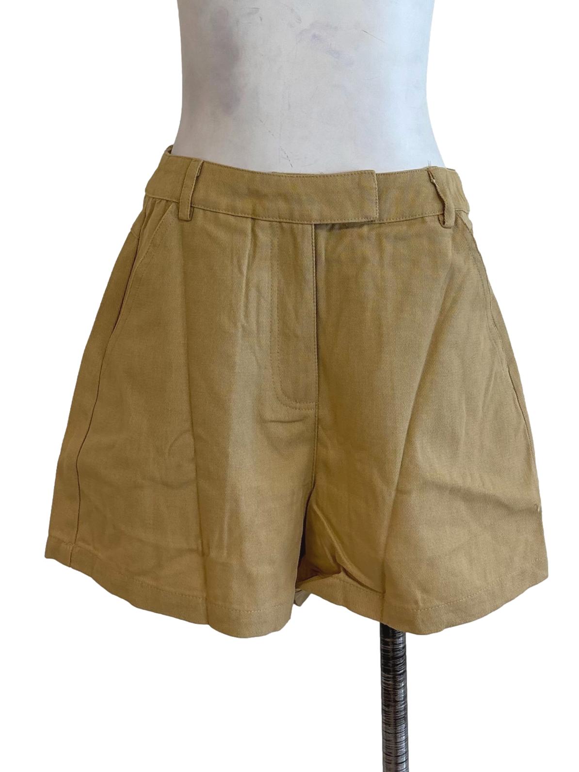 Beige Isaac Hook Front Cotton Shorts