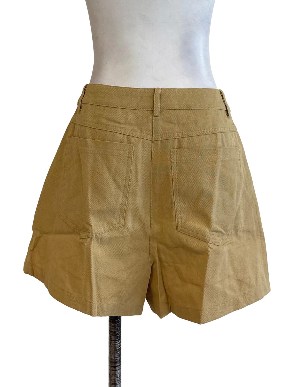 Beige Isaac Hook Front Cotton Shorts