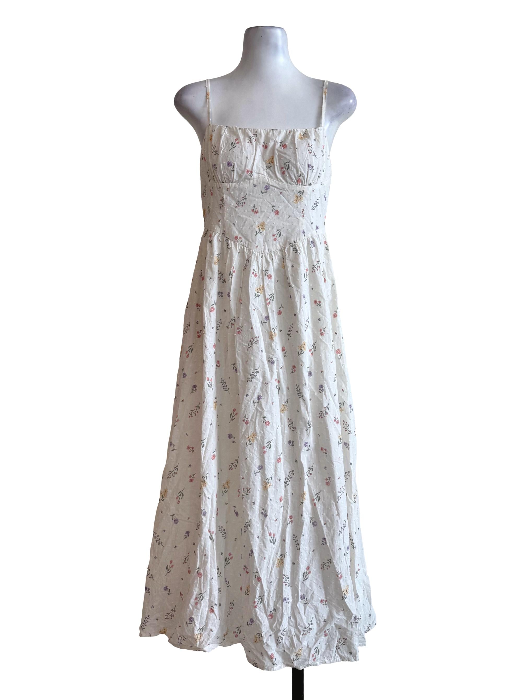 Dotted White With Floral Prints Padded Dress TCL