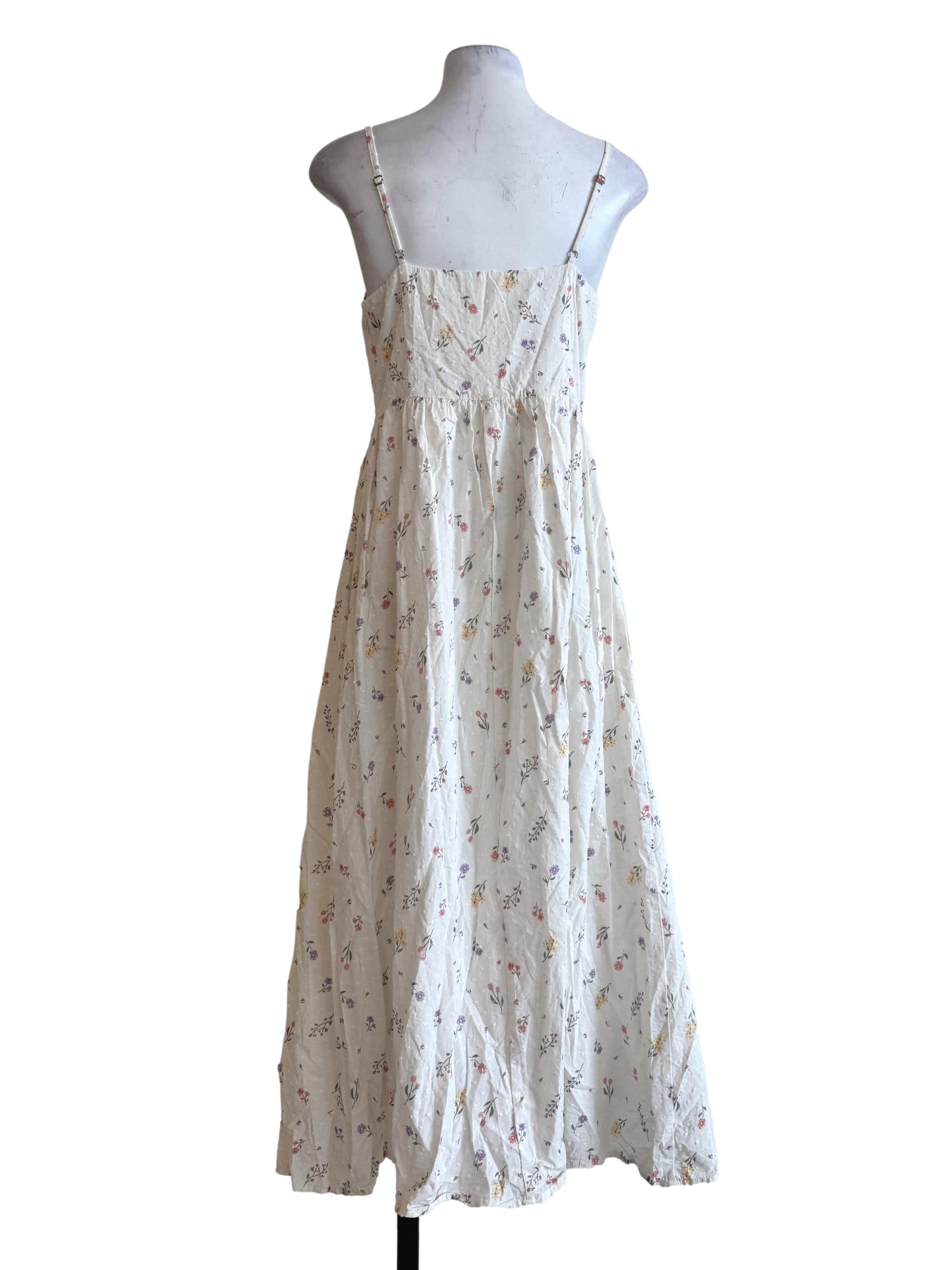 Dotted White With Floral Prints Padded Dress TCL
